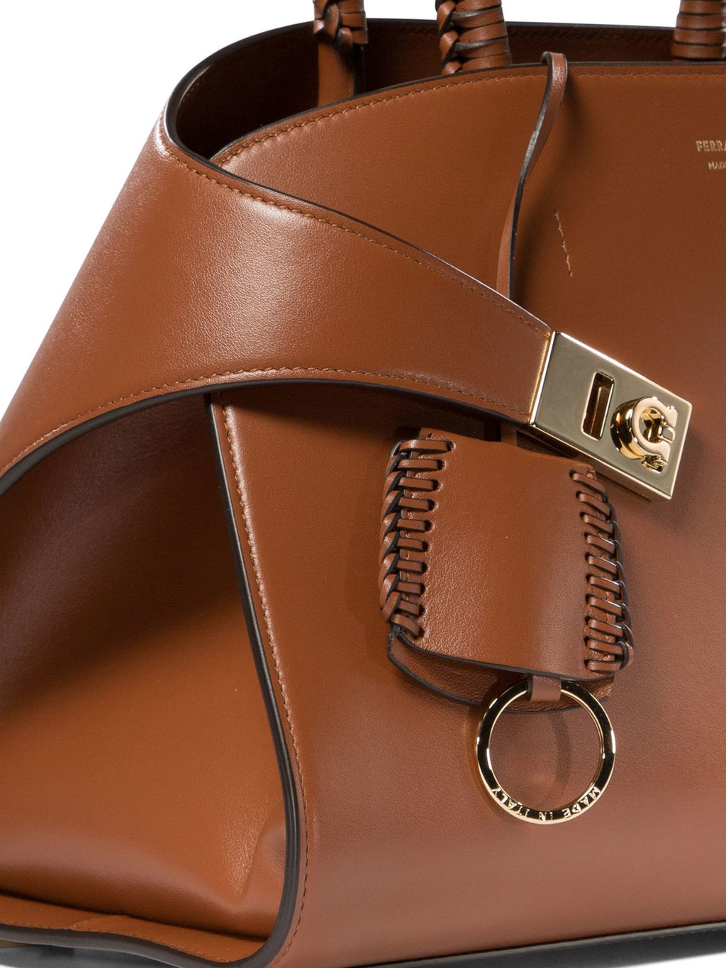 FERRAGAMO Chic Embrace Mini Handbag in Luxurious Brown Calf Leather