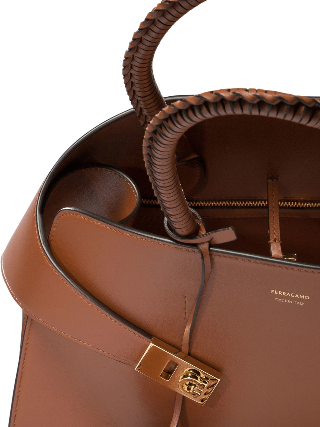 FERRAGAMO Chic Embrace Mini Handbag in Luxurious Brown Calf Leather