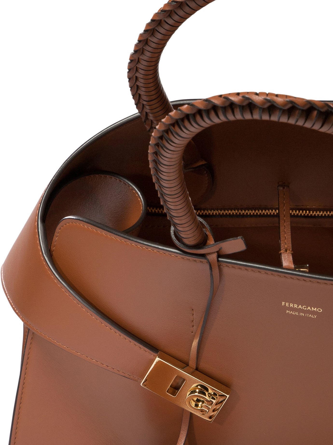 FERRAGAMO Chic Embrace Mini Handbag in Luxurious Brown Calf Leather