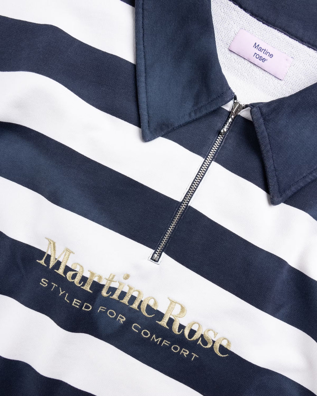 Zip Up Polo Navy/White Stripe
