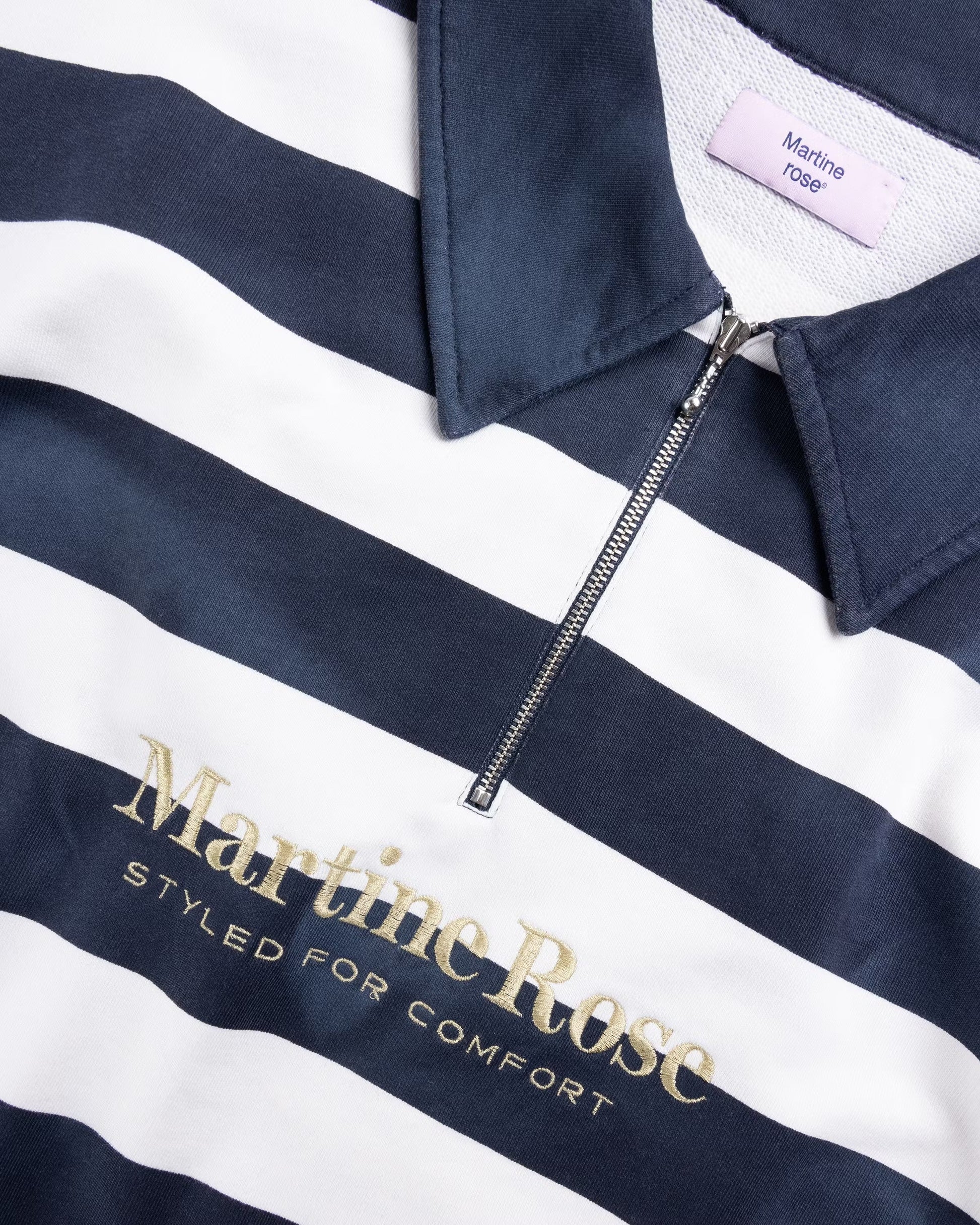 Zip Up Polo Navy/White Stripe