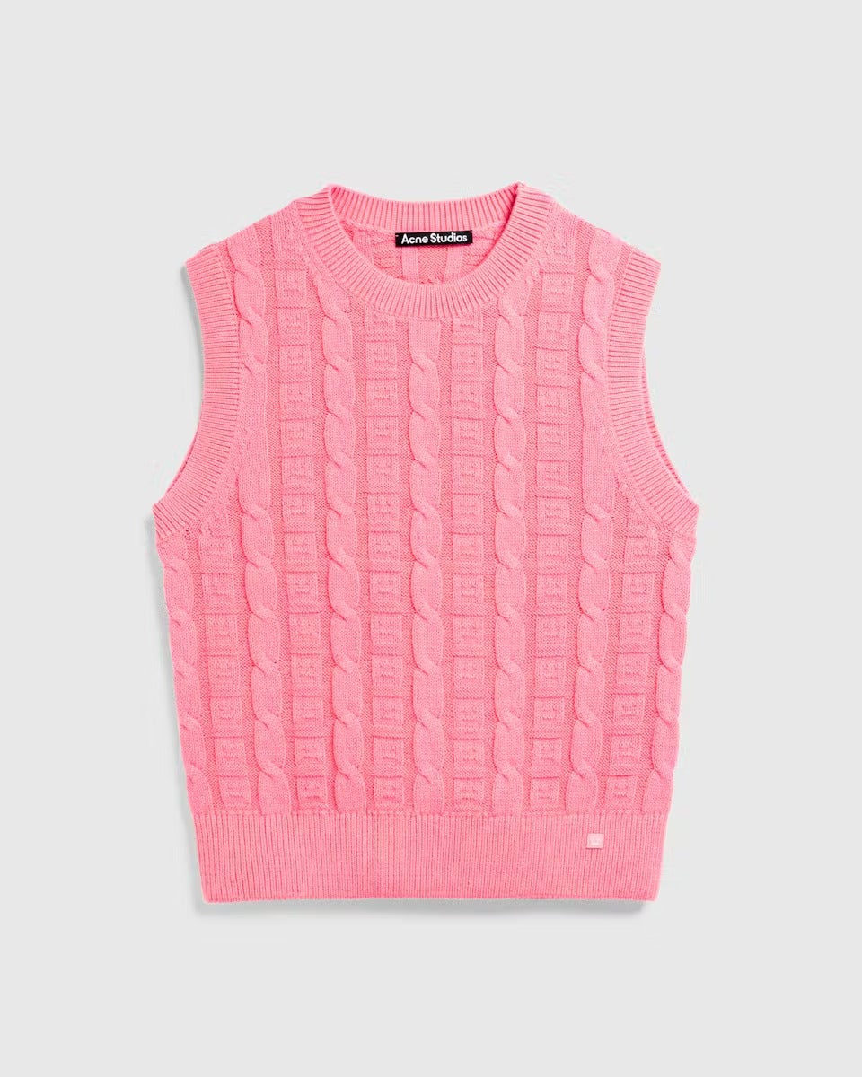 Cable Wool Sleeveless Jumper Tango Pink