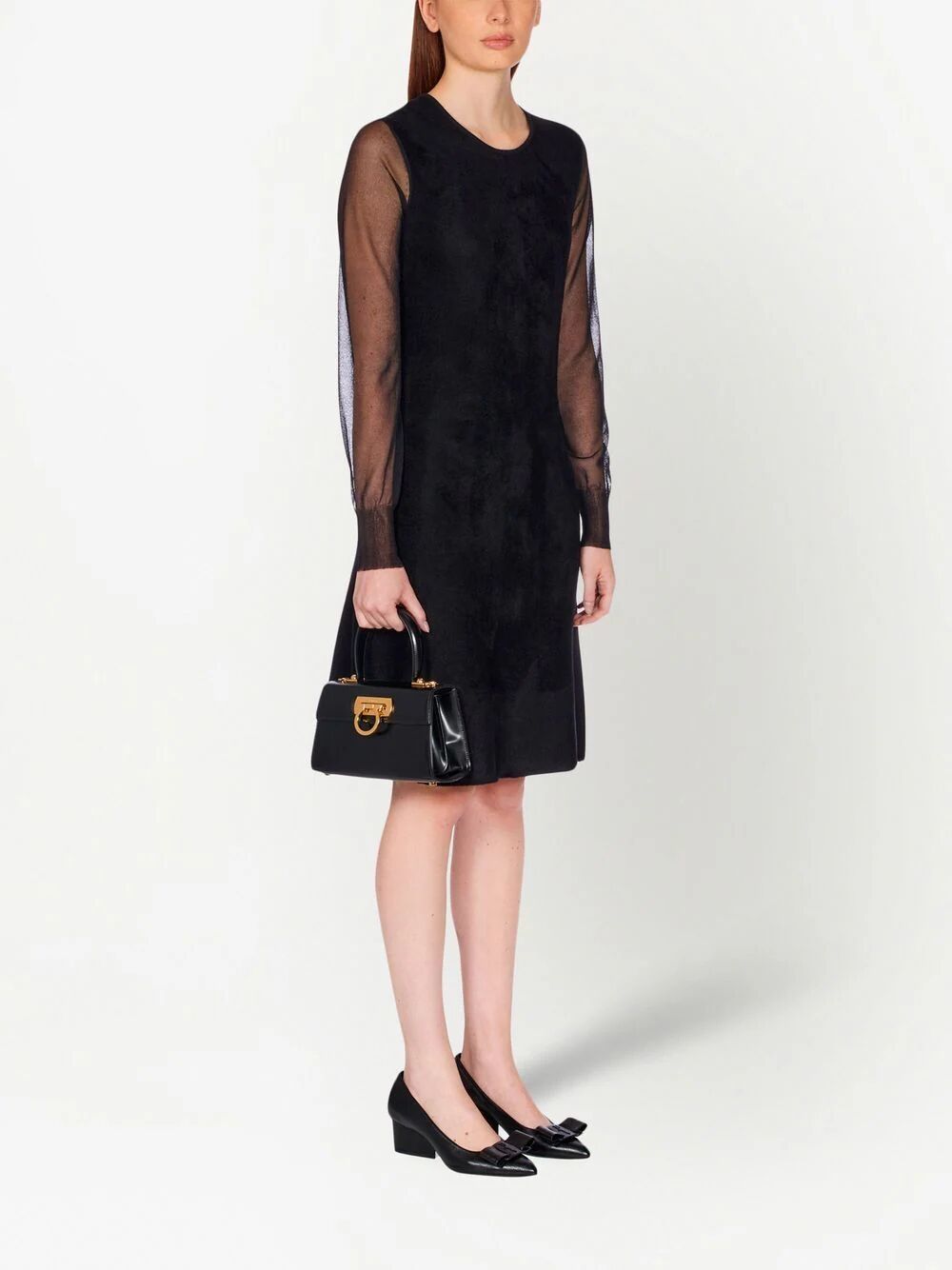 FERRAGAMO Iconic Black Calf Leather Top Handle Handbag for Women