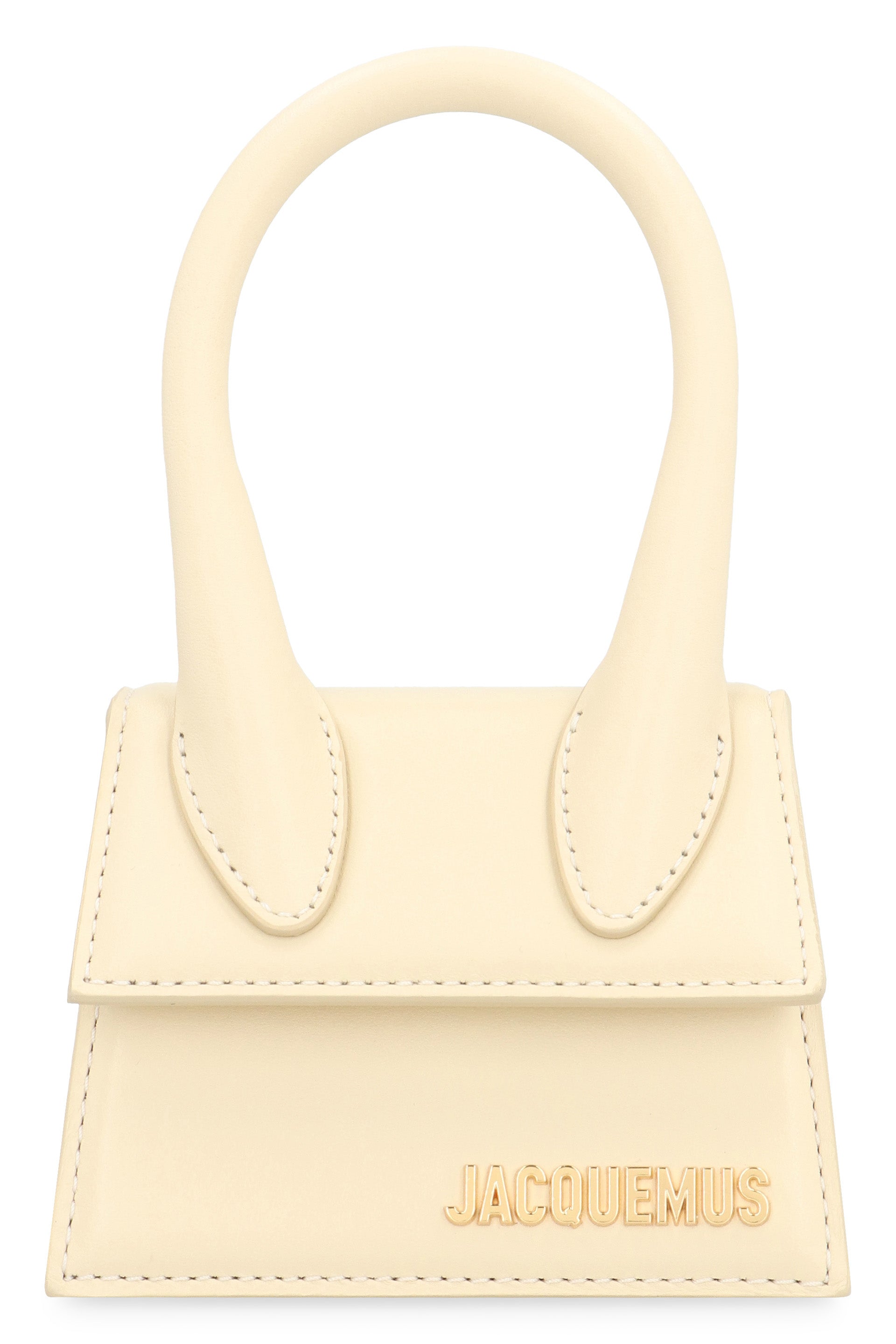 JACQUEMUS Ivory Leather Handbag with Stiff Handle and Gold-Tone Hardware