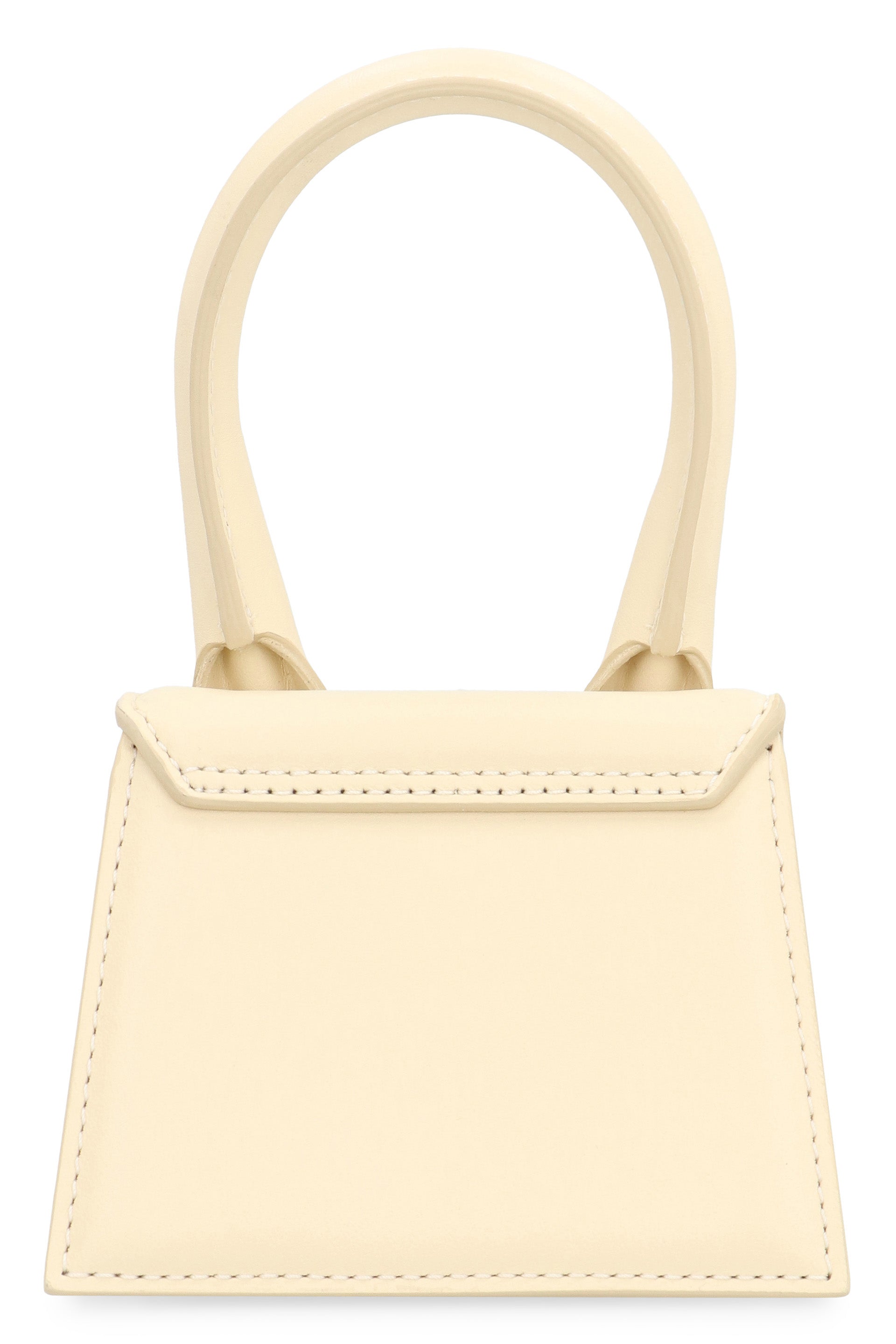 JACQUEMUS Ivory Leather Handbag with Stiff Handle and Gold-Tone Hardware