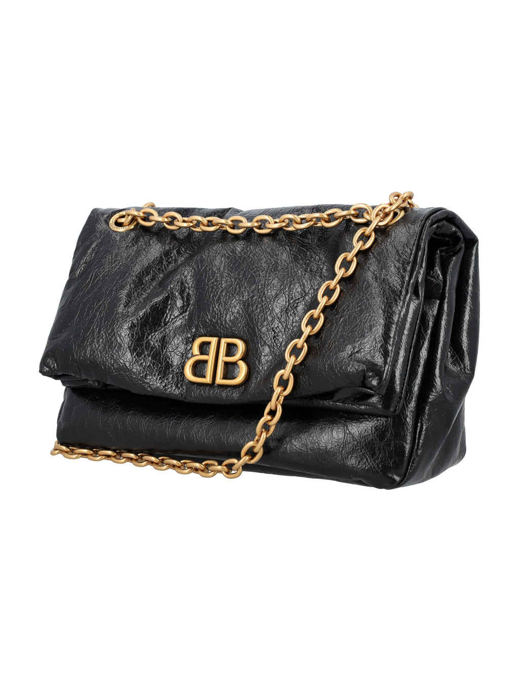 BALENCIAGA Monaco Mini Chain Handbag – Black Leather
