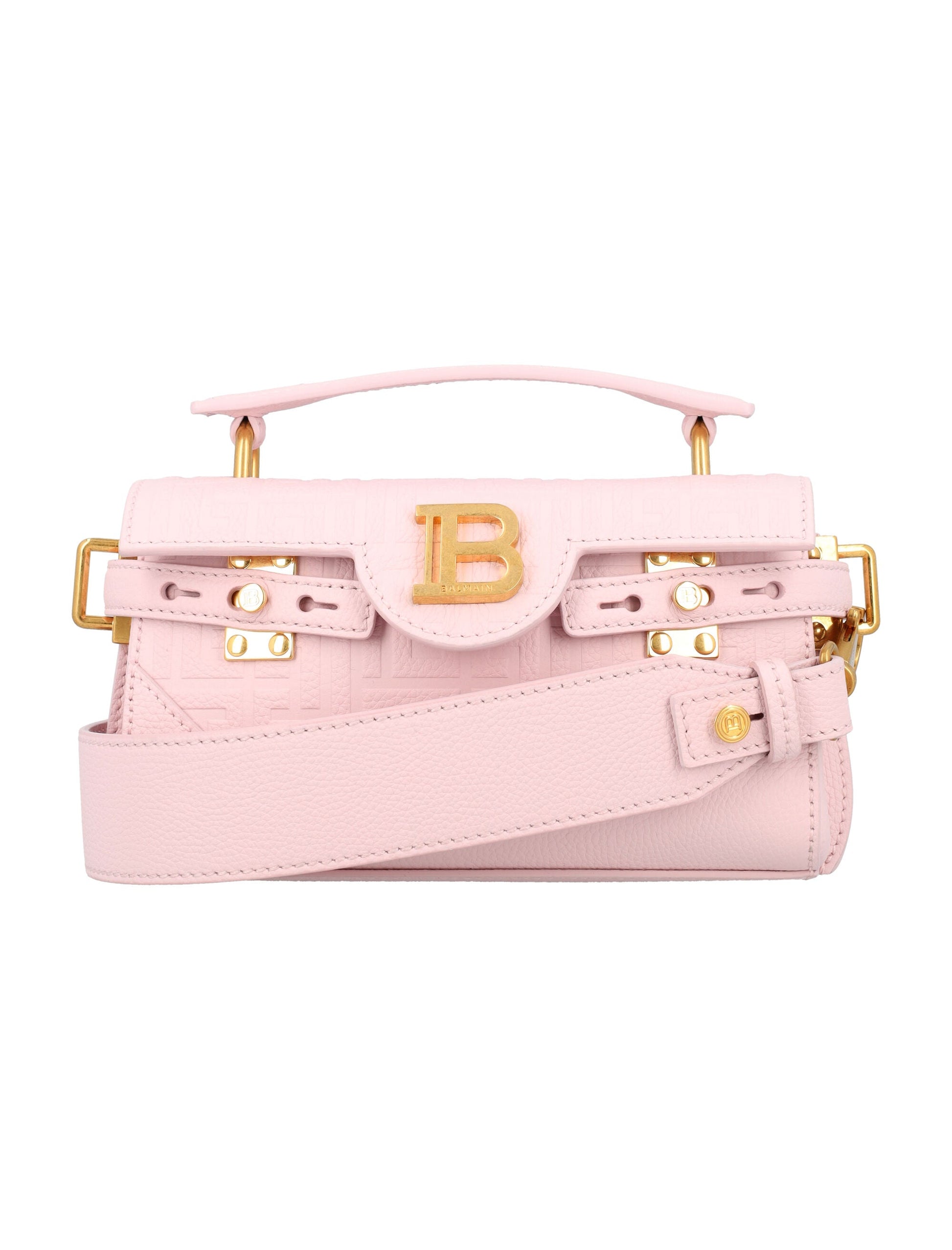 BALMAIN Embossed Mini Leather Handbag 5'H x 8'W x 2.5'D