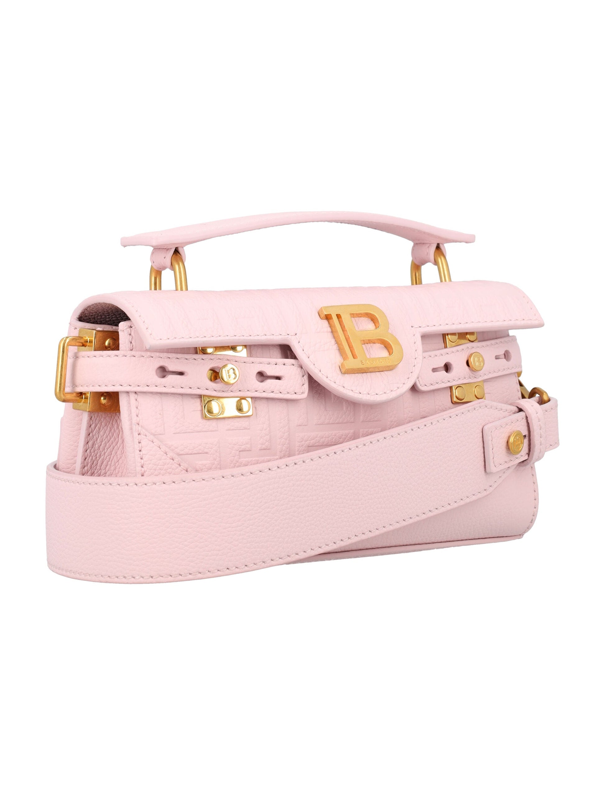 BALMAIN Embossed Mini Leather Handbag 5'H x 8'W x 2.5'D