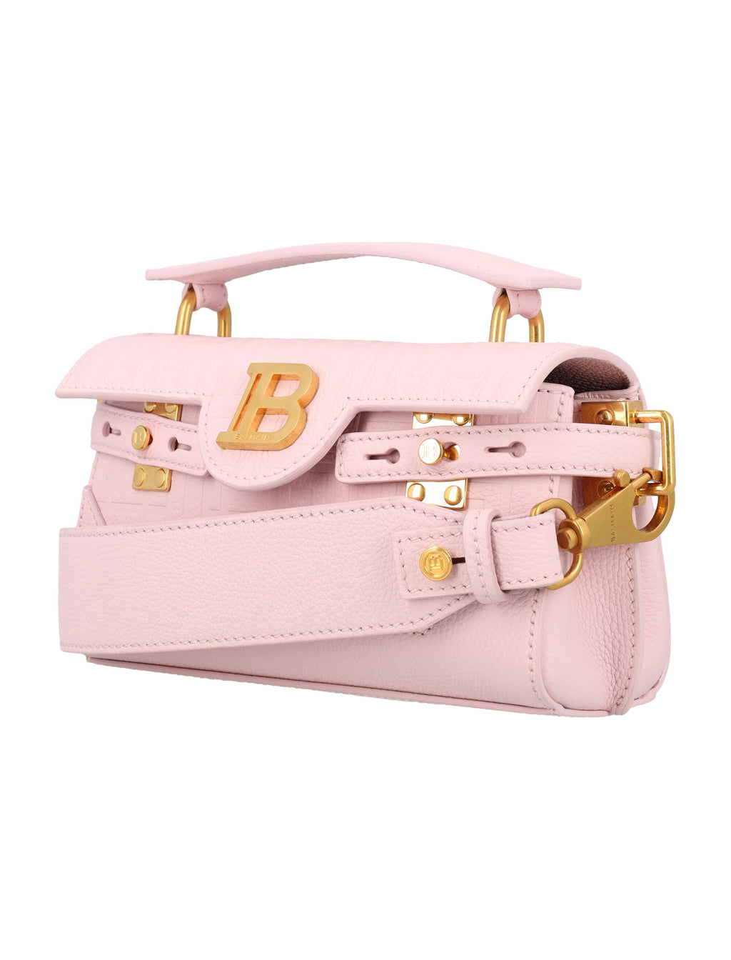 BALMAIN Embossed Mini Leather Handbag 5'H x 8'W x 2.5'D