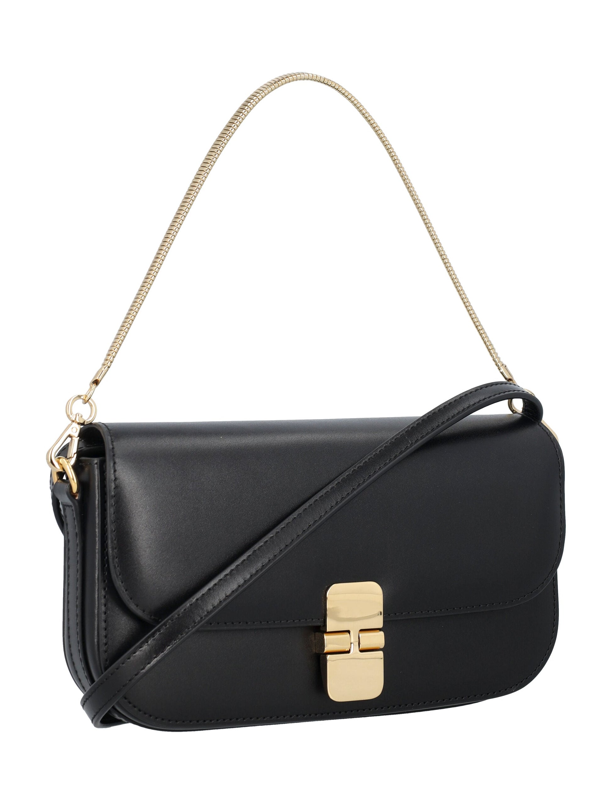 A.P.C. Elegant Leather Mini Clutch with Detachable Chain Strap - 4.3'H x 8'W x 1.6'D