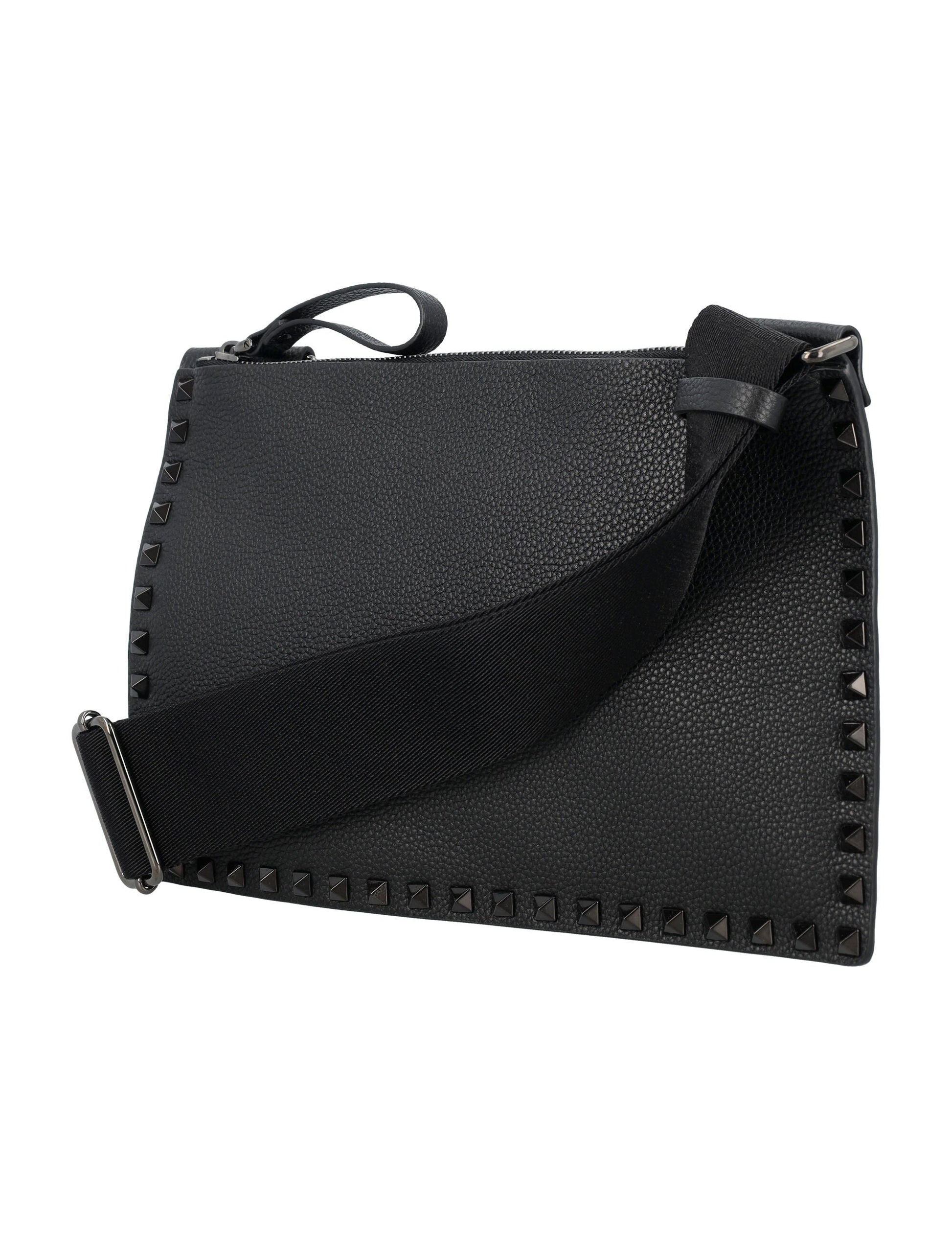 VALENTINO GARAVANI Classic Black Flat Calfskin Crossbody Handbag for Men