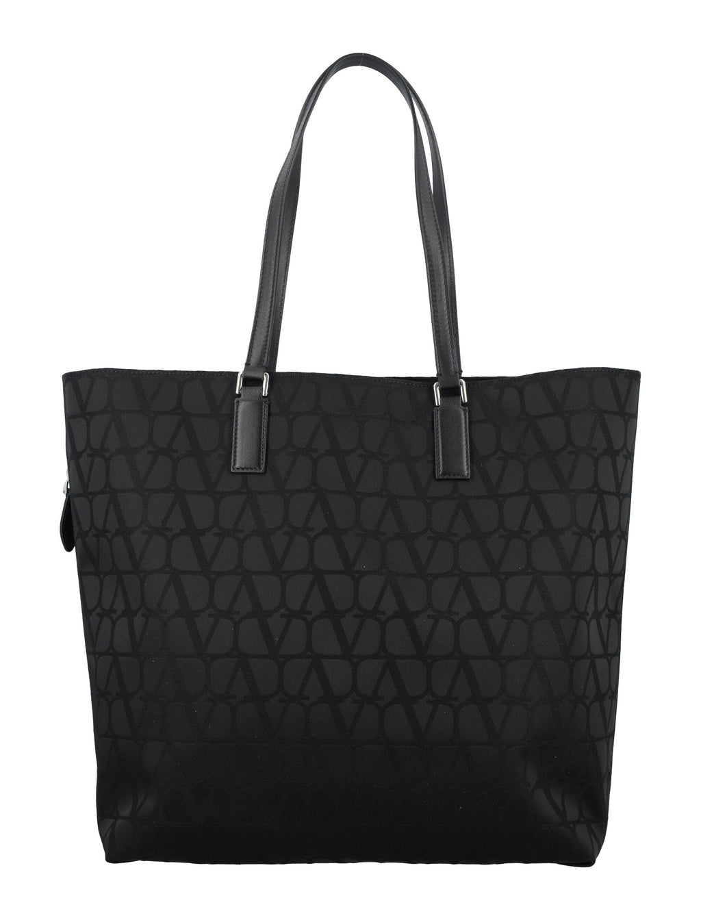 VALENTINO GARAVANI Black Technical Fabric and Leather Shopping Handbag for Men