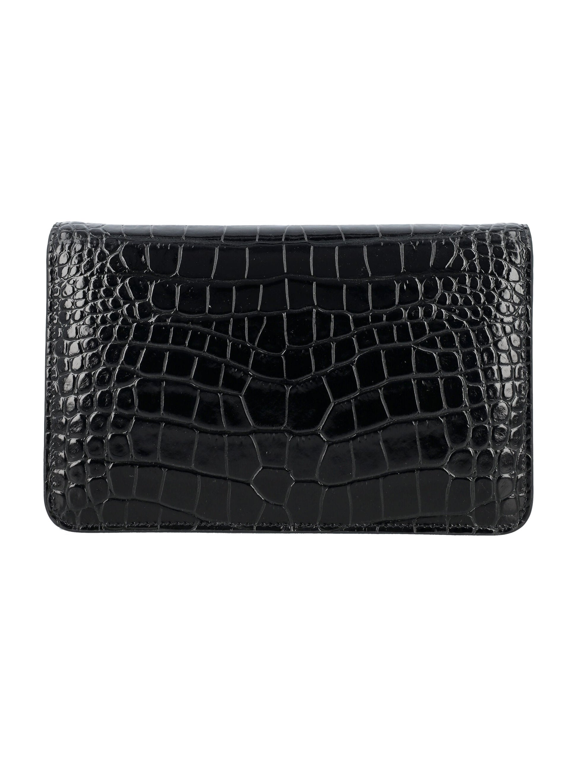 TOM FORD Whitney Mini Black Crocodile Embossed Leather Shoulder Bag with Chain Strap