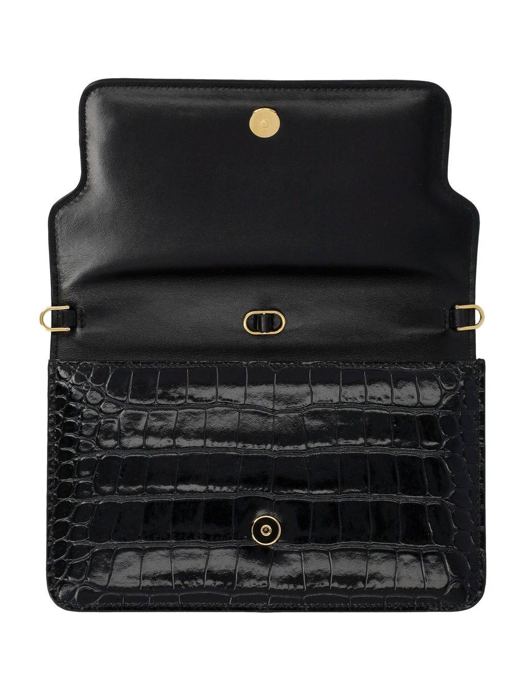 TOM FORD Whitney Mini Black Crocodile Embossed Leather Shoulder Bag with Chain Strap