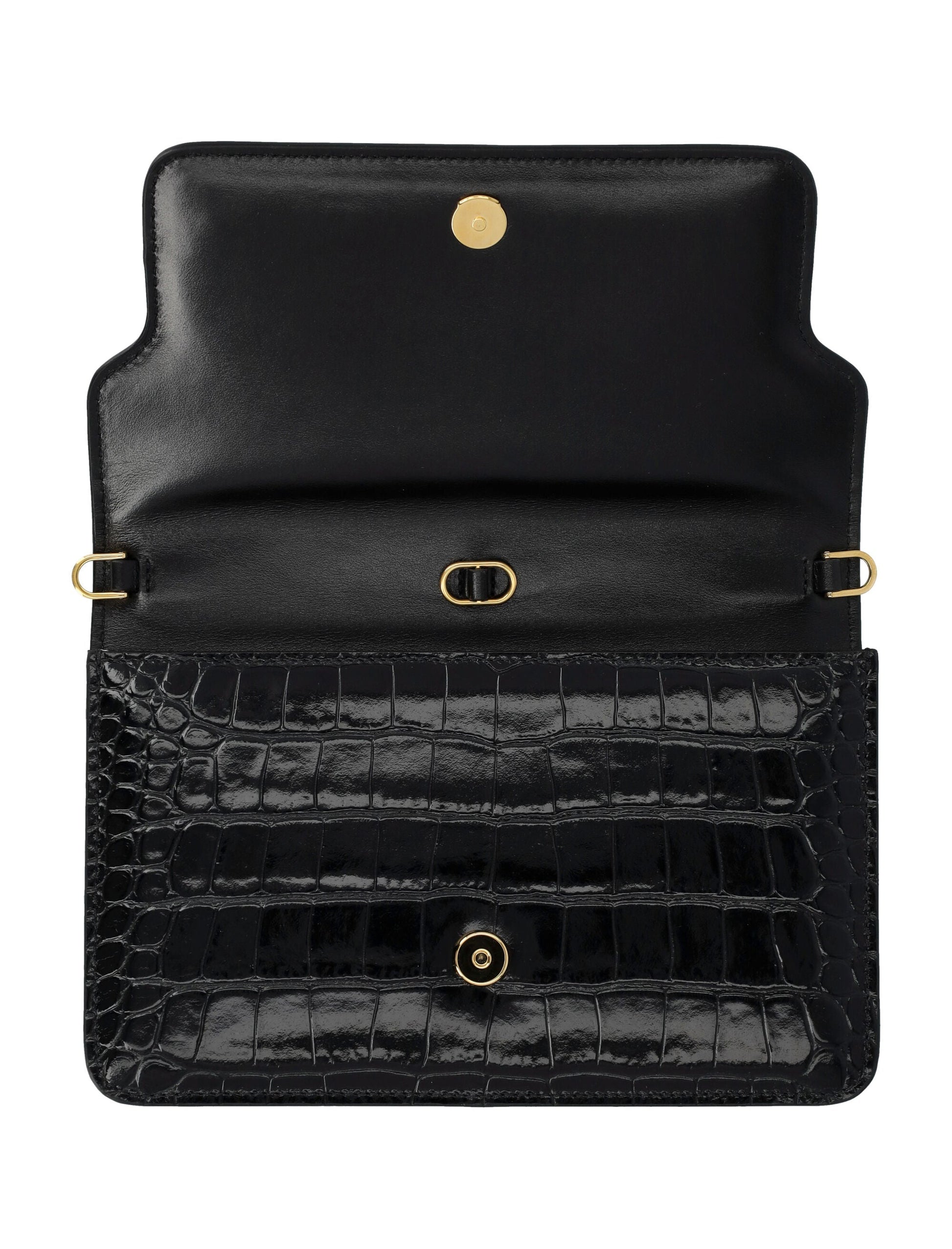 TOM FORD Whitney Mini Black Crocodile Embossed Leather Shoulder Bag with Chain Strap