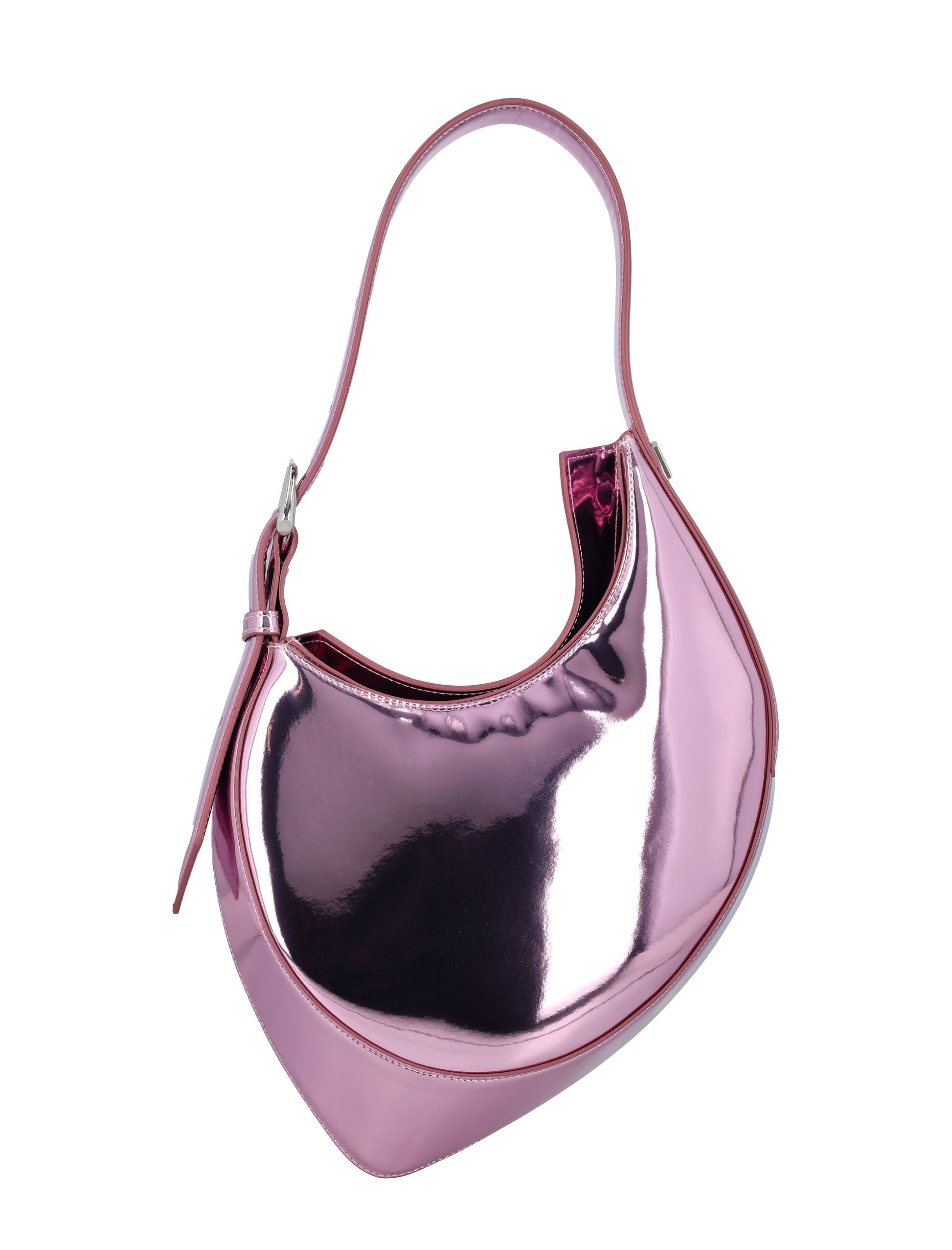 MUGLER Metallic Pink Curve Mini Shoulder Bag with Silver Hardware, 23x25x10cm