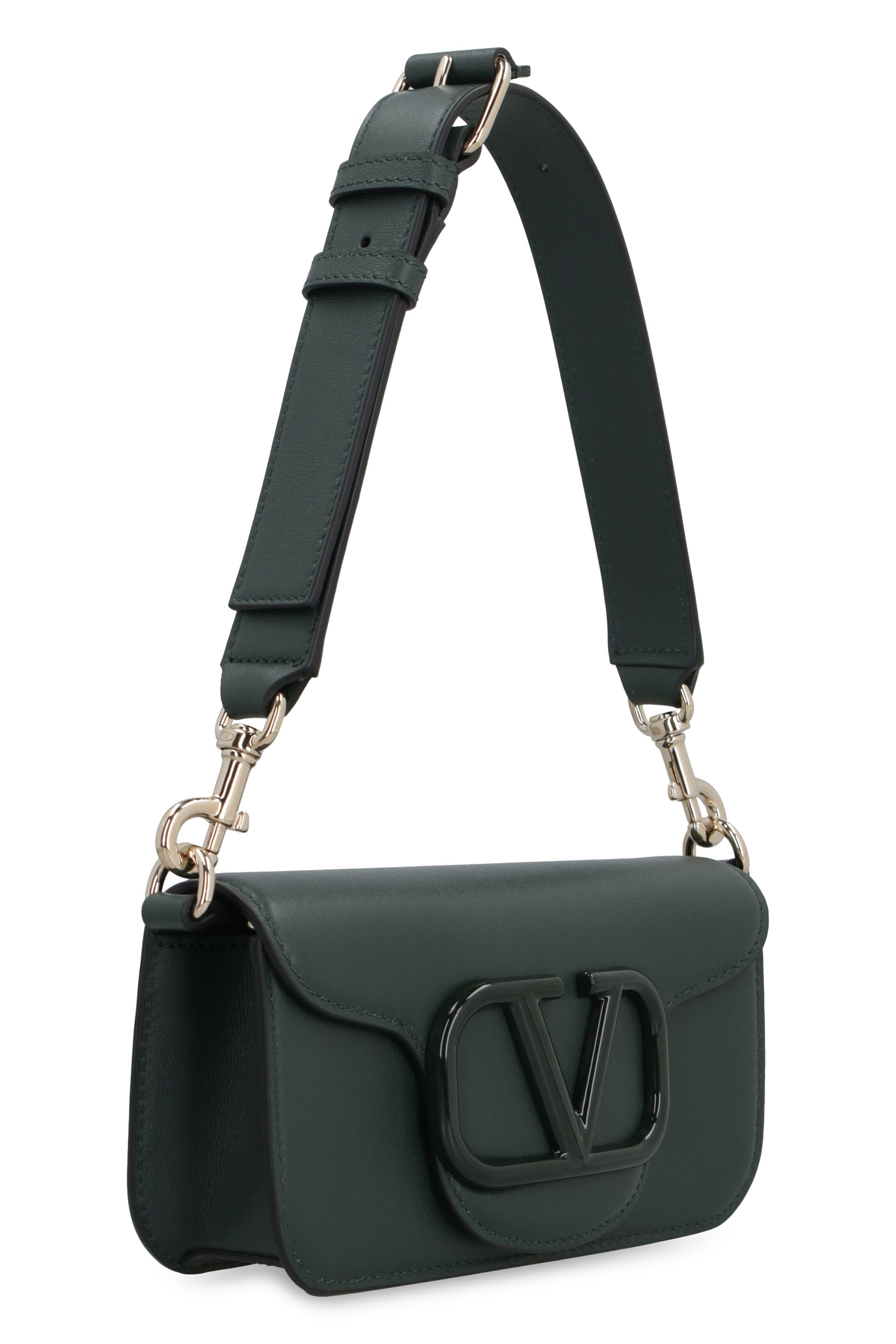VALENTINO 'Mini Luxe Leather Crossbody Bag for Men with Gold-Tone Hardware - Green'