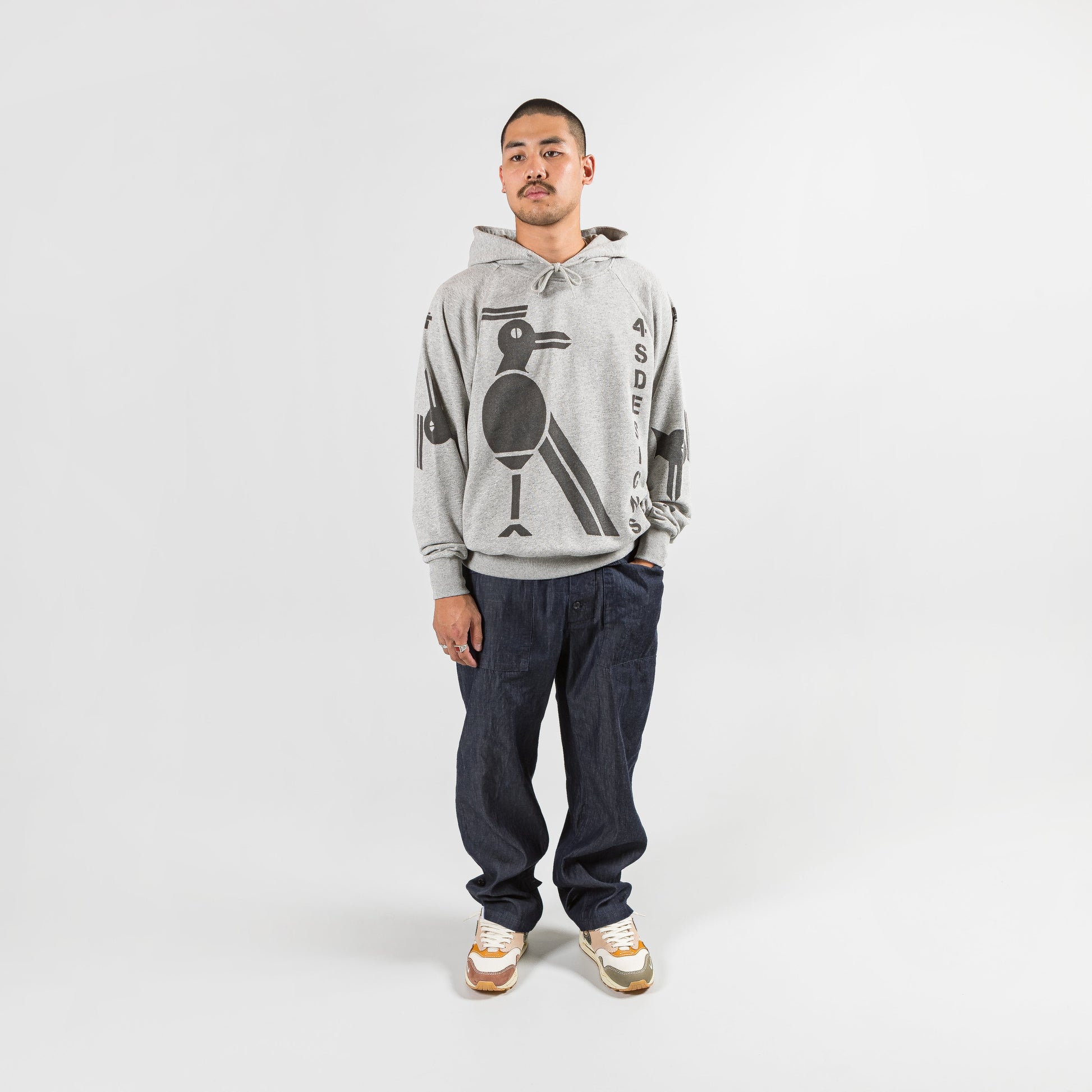 Hoody-Crewneck - Grey w/ Stencil Birds