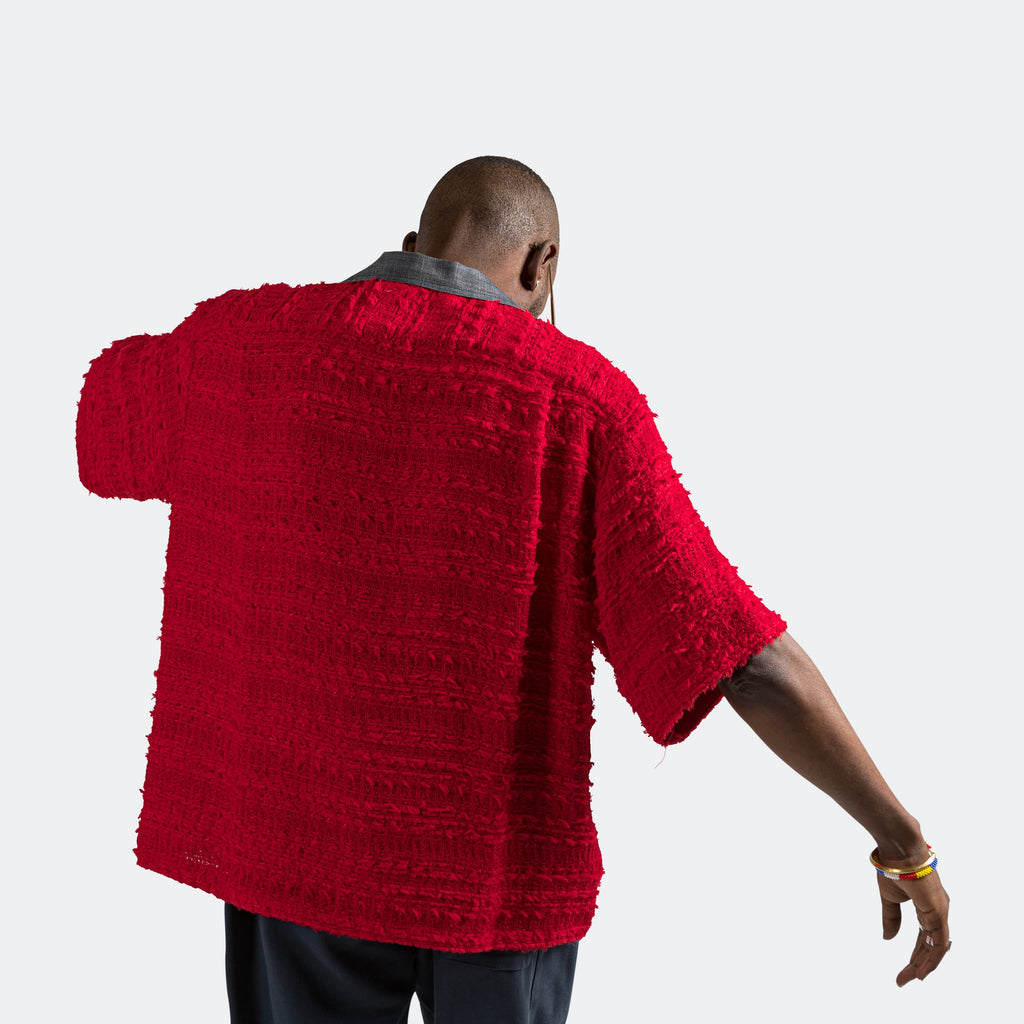 Utility Shirt - Red Tournier Fantasie Tweed w/Denim Collar