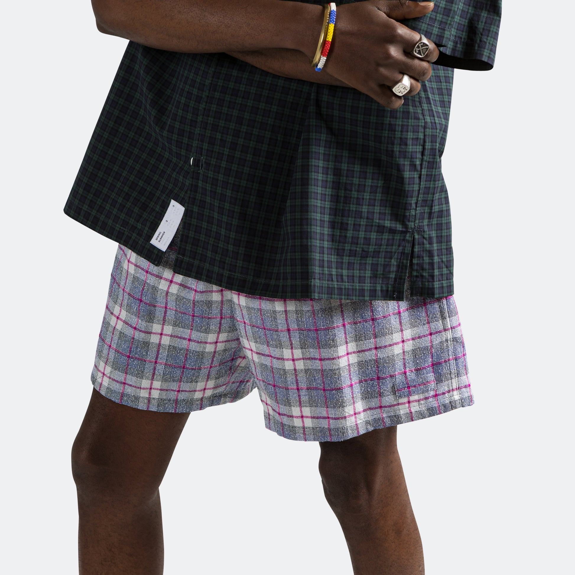 P Short - Blue/Pink Boucle Yarn V. Wool Plaid