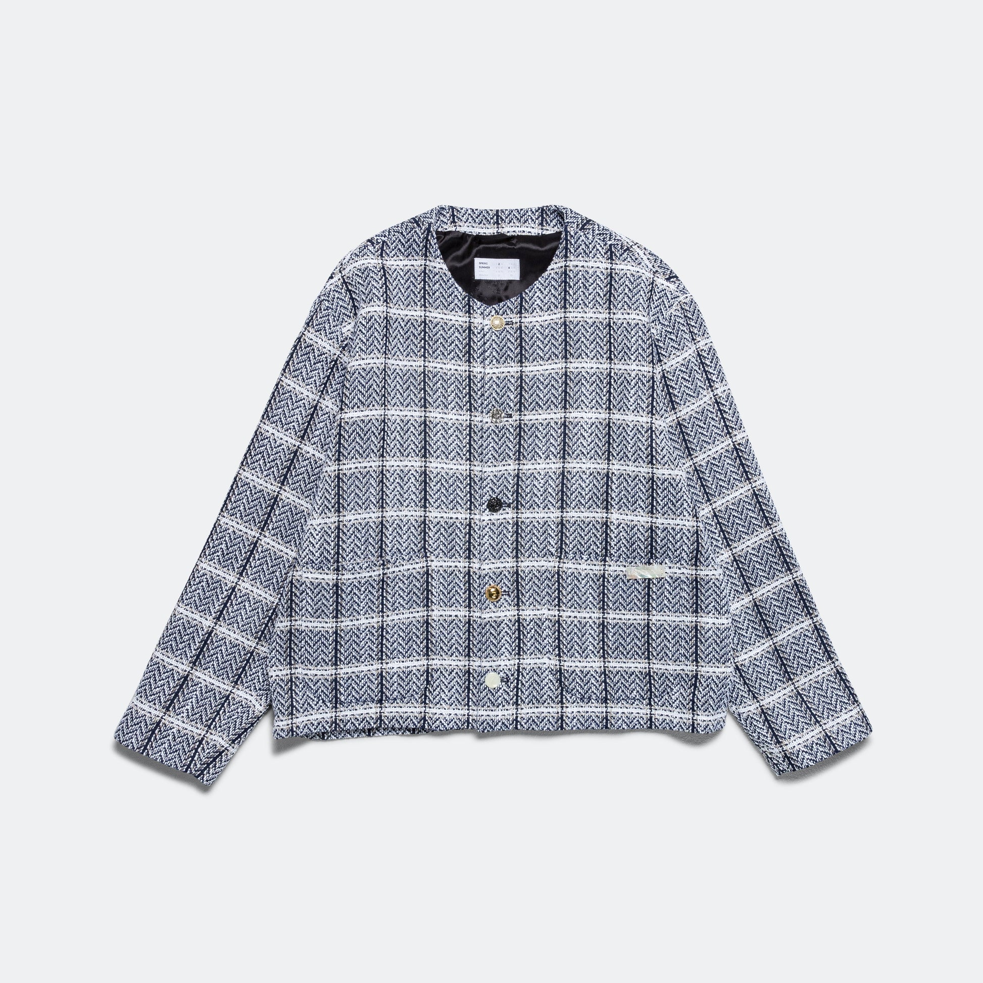 Cardigan Coat - Navy Cotton/Lurex Plaid Tweed