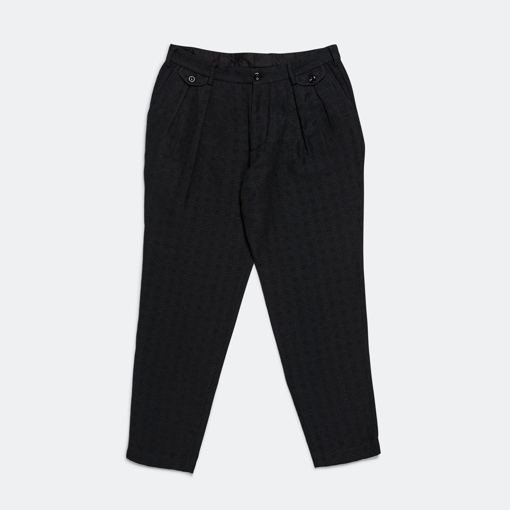 Inverted Pleat Pant - Black Grid/Check Recycled Cotton Tweed
