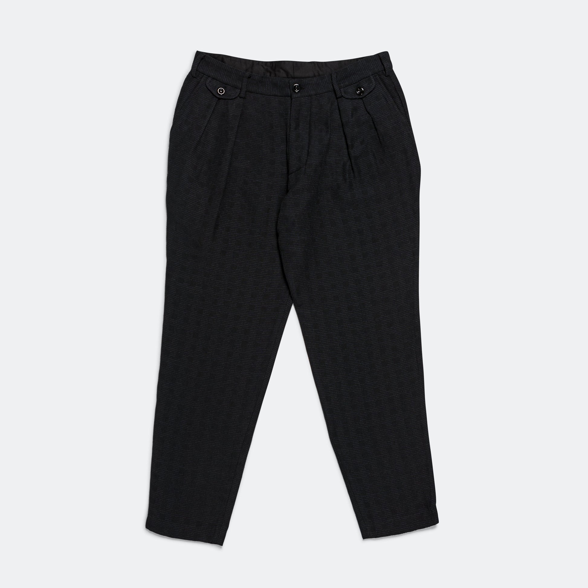 Inverted Pleat Pant - Black Grid/Check Recycled Cotton Tweed