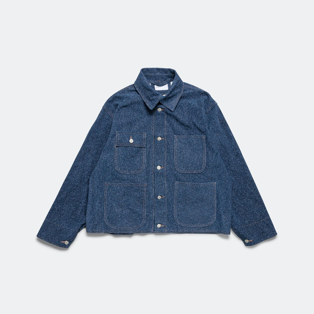 Leather Denim Utility Jacket - Tweed Effect Denim Printed Debossed Nubuck