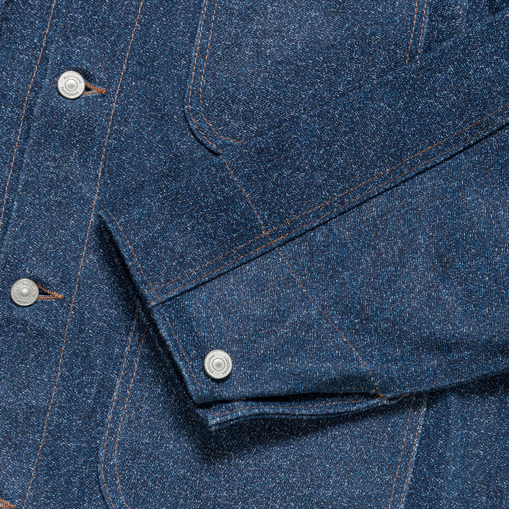 Leather Denim Utility Jacket - Tweed Effect Denim Printed Debossed Nubuck