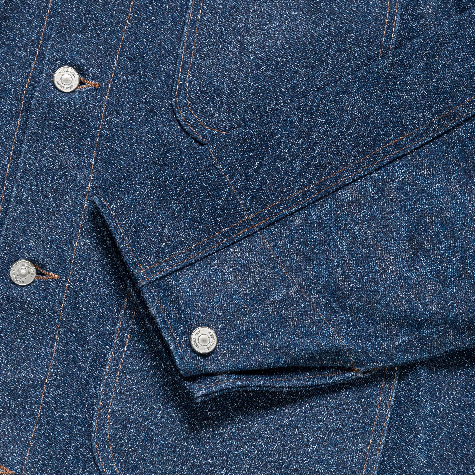 Leather Denim Utility Jacket - Tweed Effect Denim Printed Debossed Nubuck