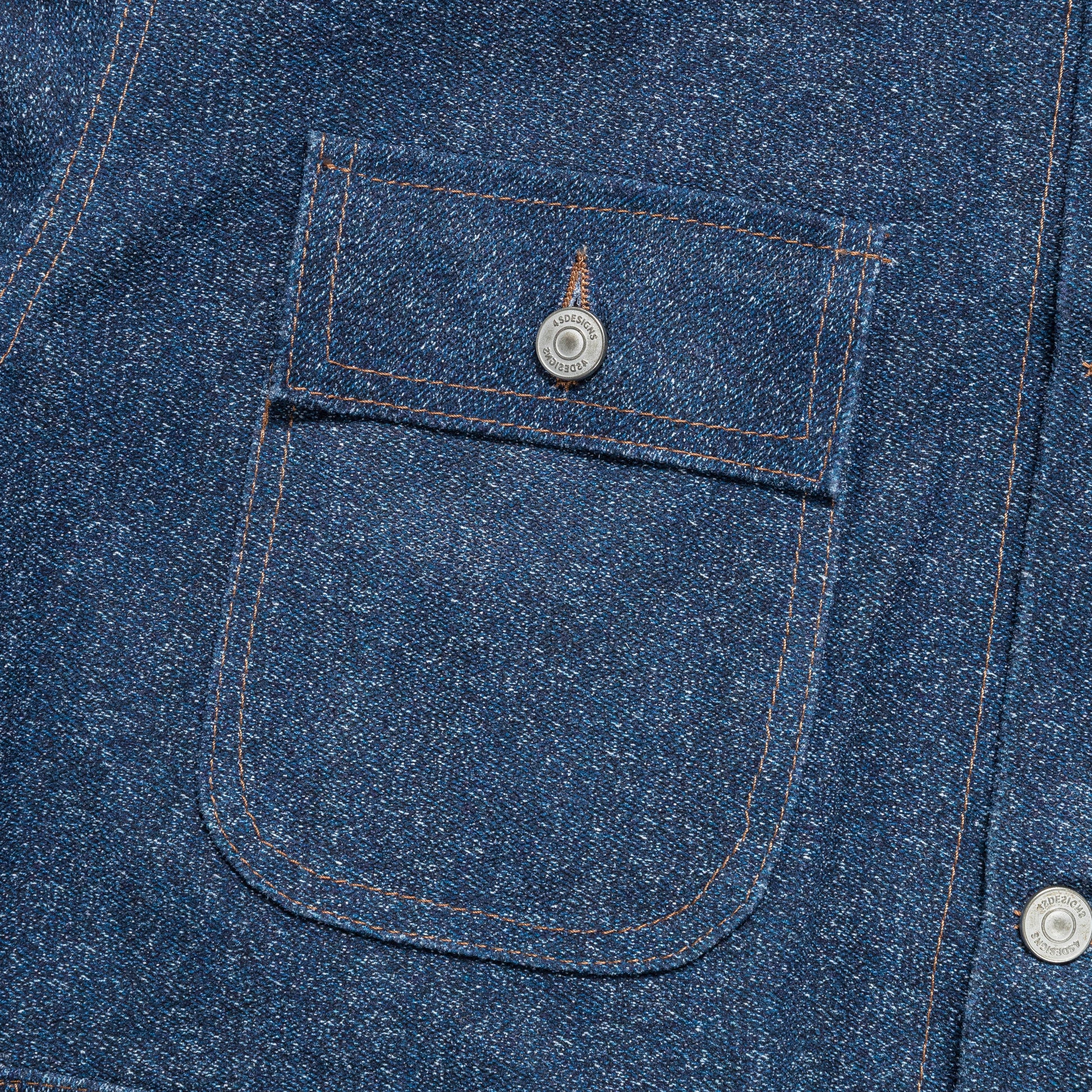 Leather Denim Utility Jacket - Tweed Effect Denim Printed Debossed Nubuck