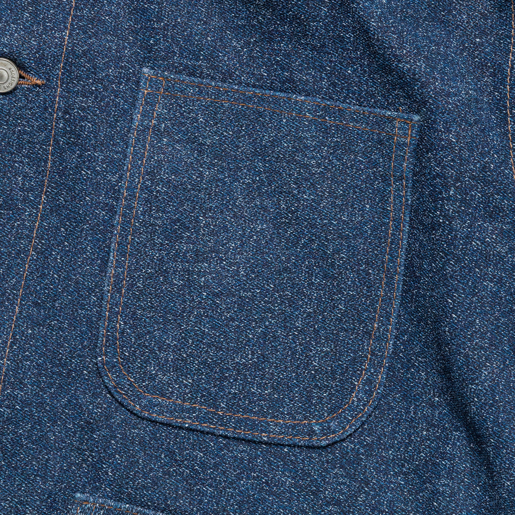Leather Denim Utility Jacket - Tweed Effect Denim Printed Debossed Nubuck