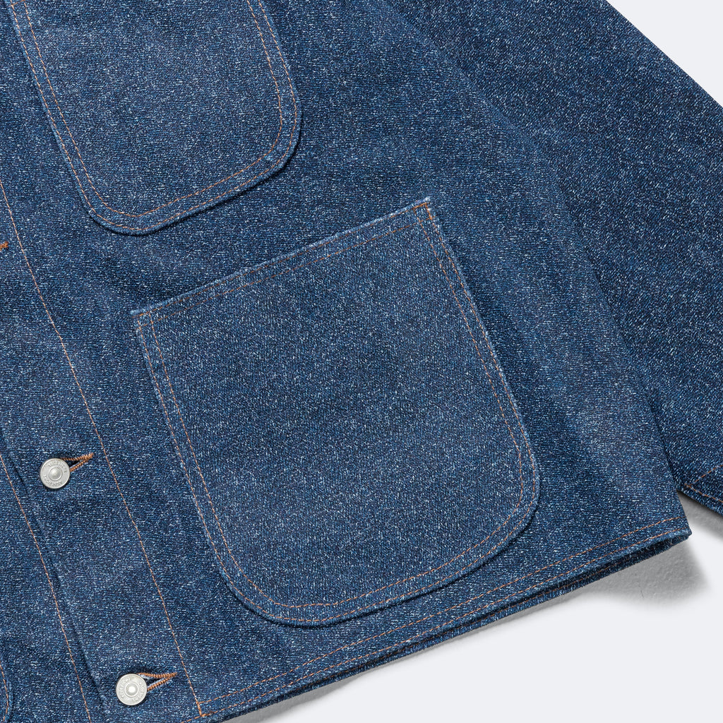 Leather Denim Utility Jacket - Tweed Effect Denim Printed Debossed Nubuck
