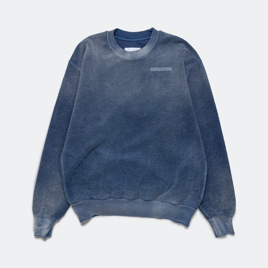 Reverse Fleece Crewneck - Blue Artisinal Tie-Dye