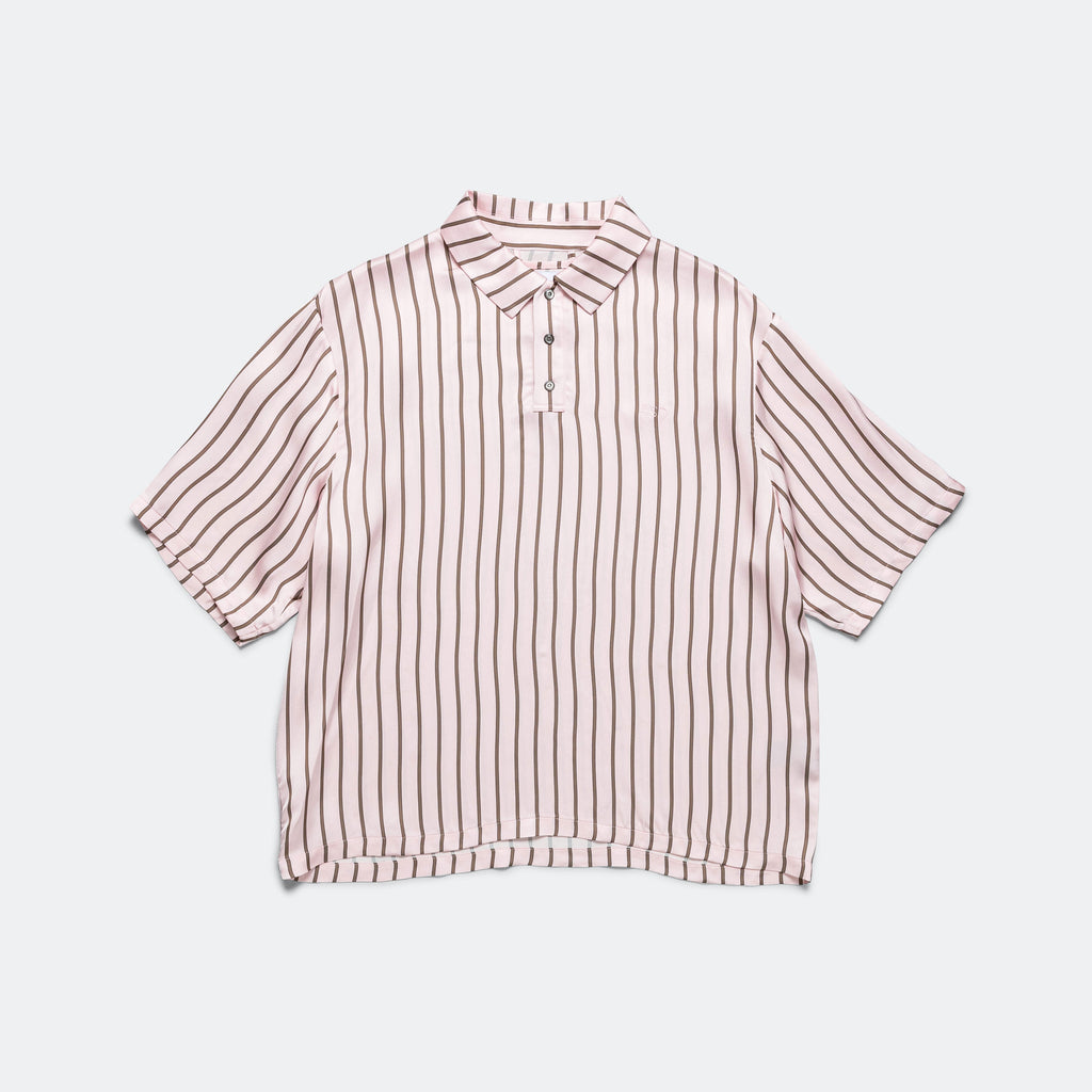 S/S Woven Polo - Pink Stripe 9oz Viscose
