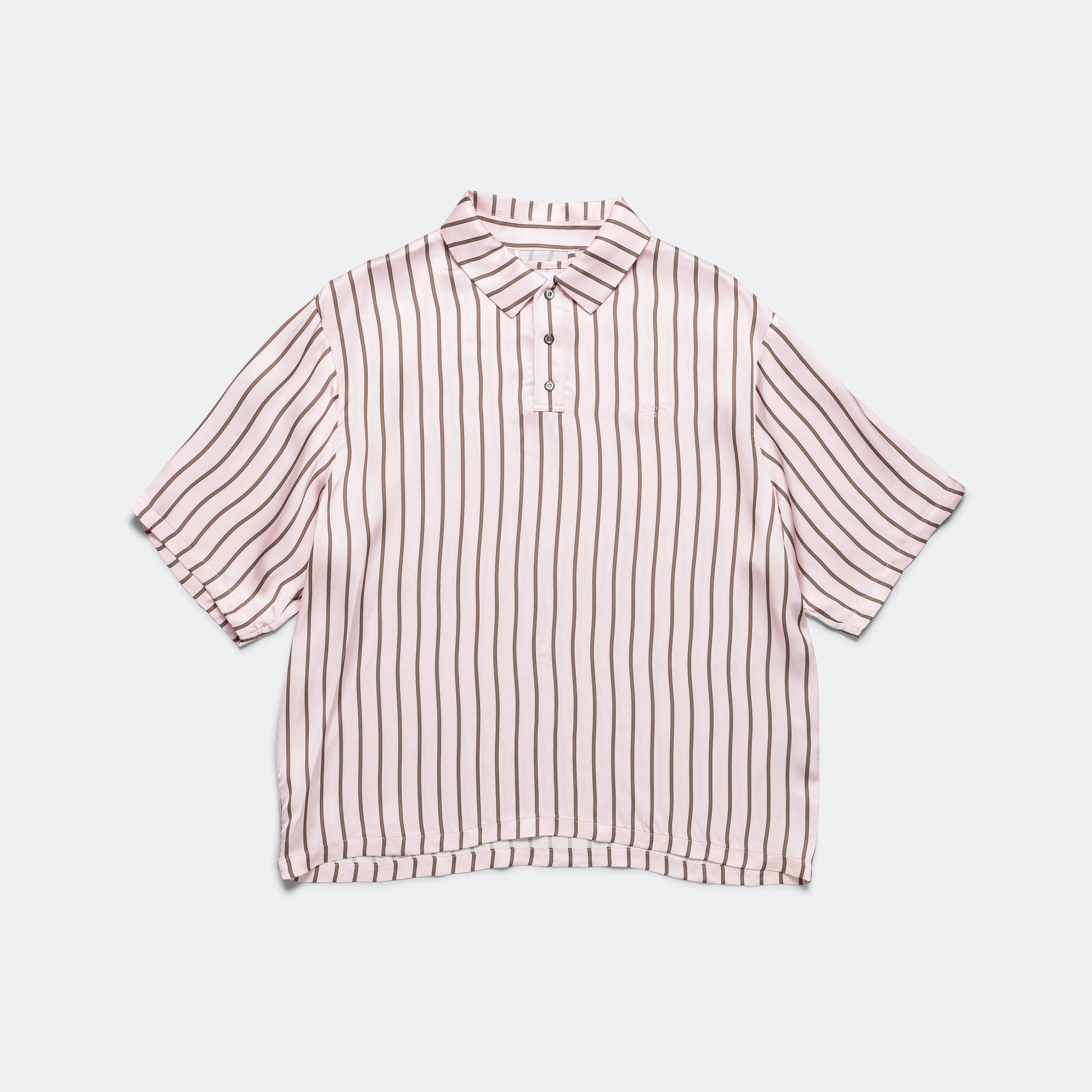 S/S Woven Polo - Pink Stripe 9oz Viscose
