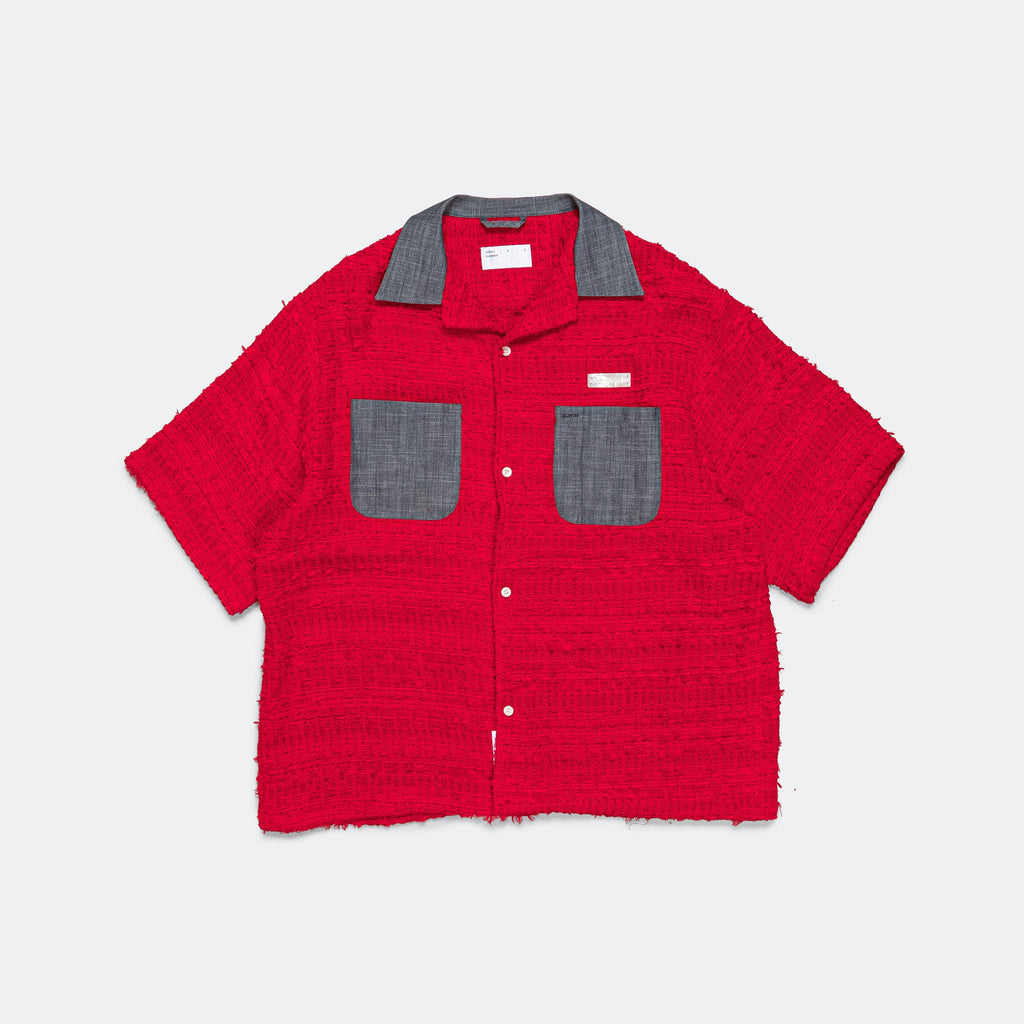 Utility Shirt - Red Tournier Fantasie Tweed w/Denim Collar