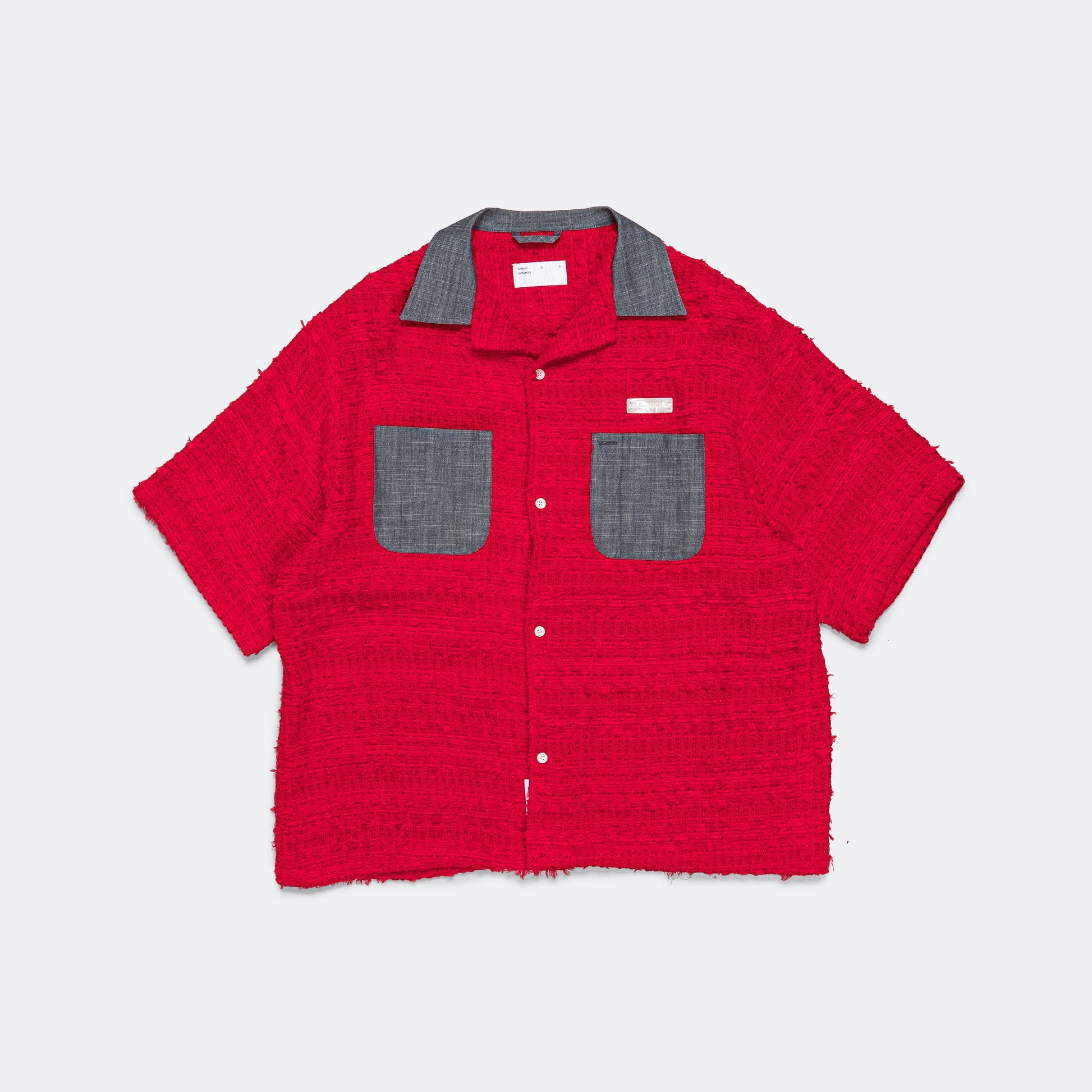 Utility Shirt - Red Tournier Fantasie Tweed w/Denim Collar