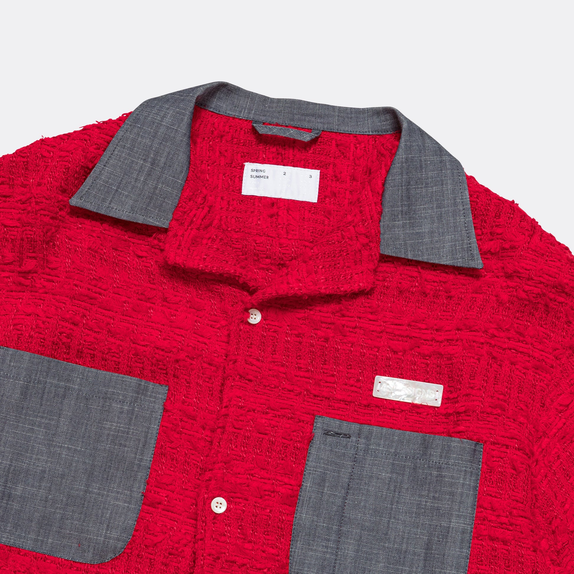 Utility Shirt - Red Tournier Fantasie Tweed w/Denim Collar