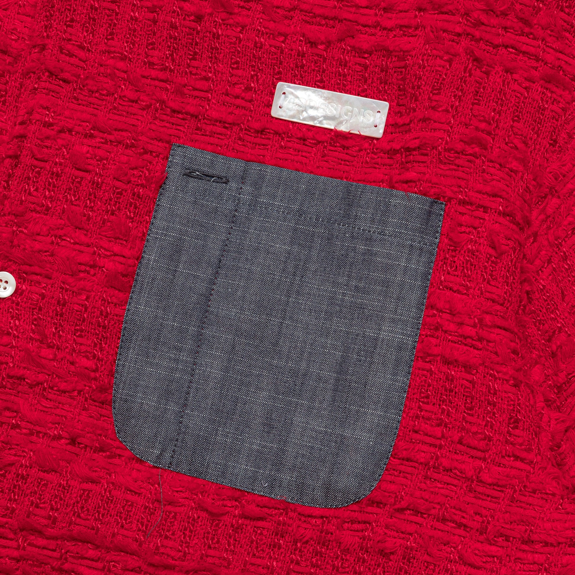 Utility Shirt - Red Tournier Fantasie Tweed w/Denim Collar