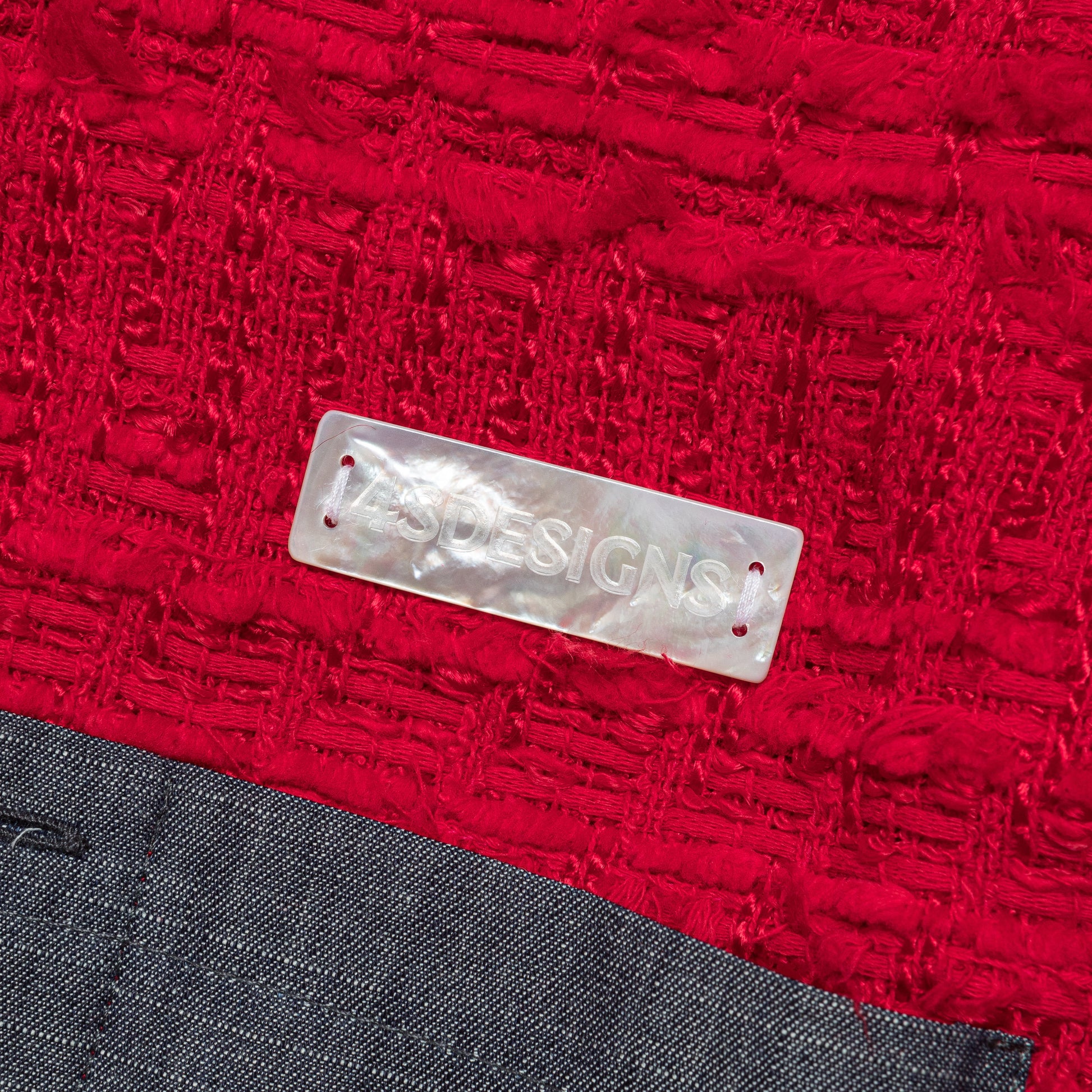 Utility Shirt - Red Tournier Fantasie Tweed w/Denim Collar