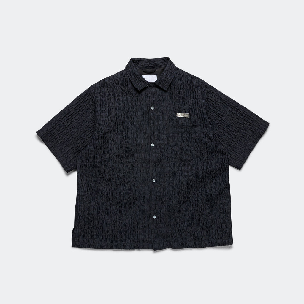 Wide Camp Shirt - Navy Silk/Poly Croc Jacquard Navy