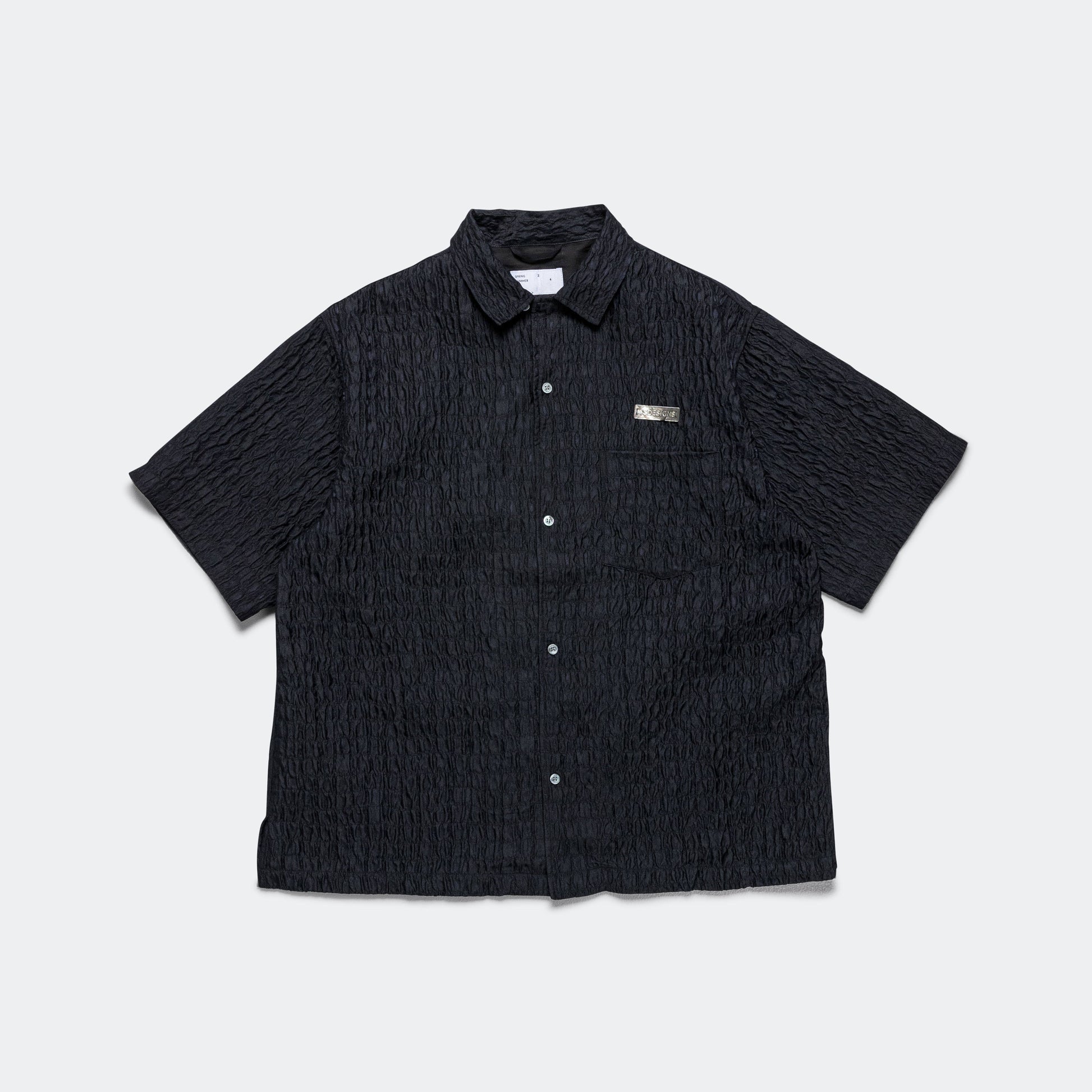 Wide Camp Shirt - Navy Silk/Poly Croc Jacquard Navy