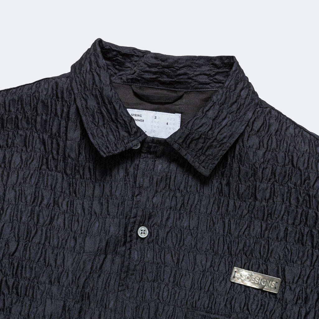 Wide Camp Shirt - Navy Silk/Poly Croc Jacquard Navy