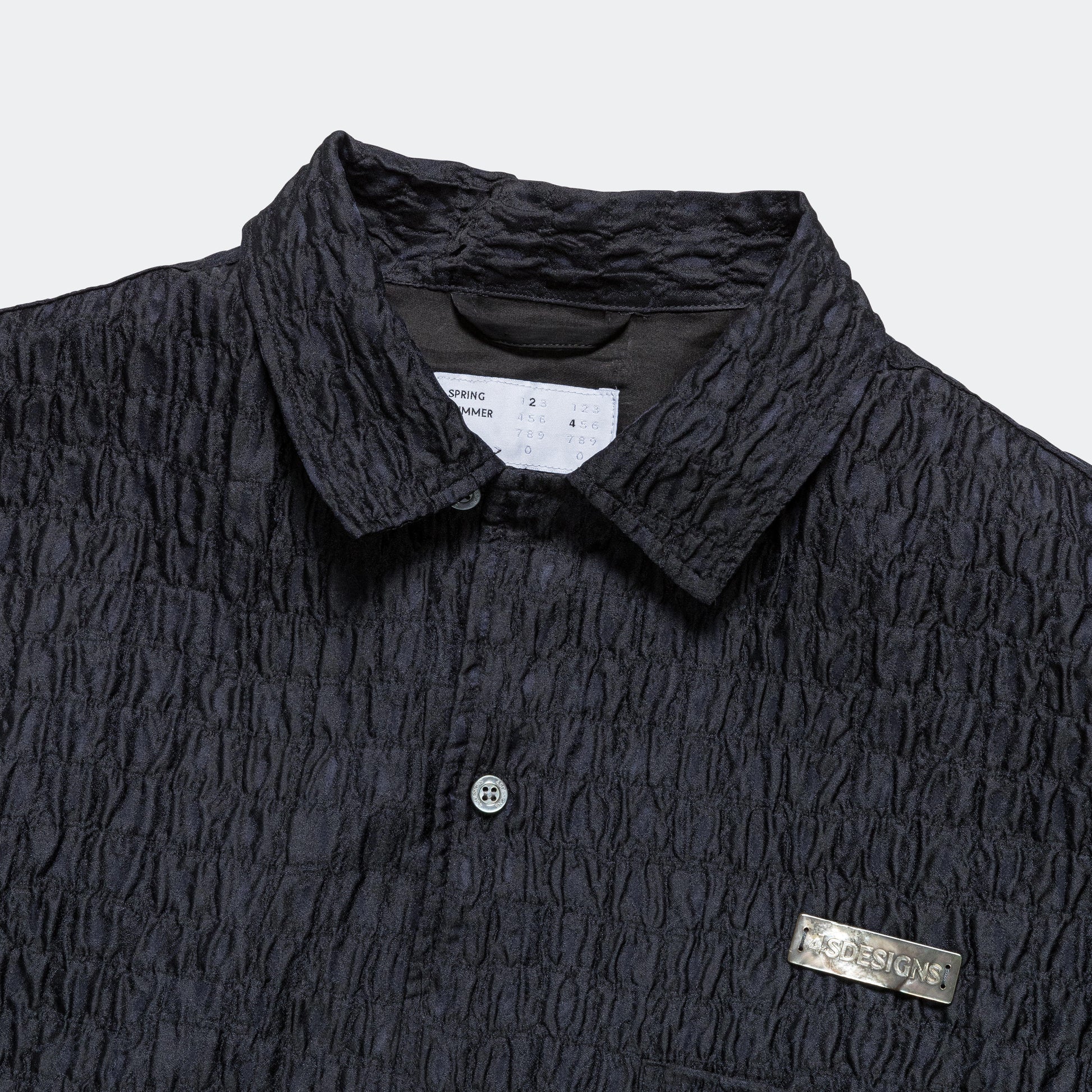 Wide Camp Shirt - Navy Silk/Poly Croc Jacquard Navy