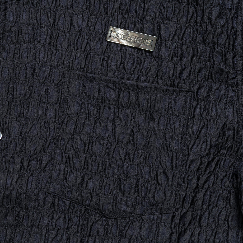Wide Camp Shirt - Navy Silk/Poly Croc Jacquard Navy