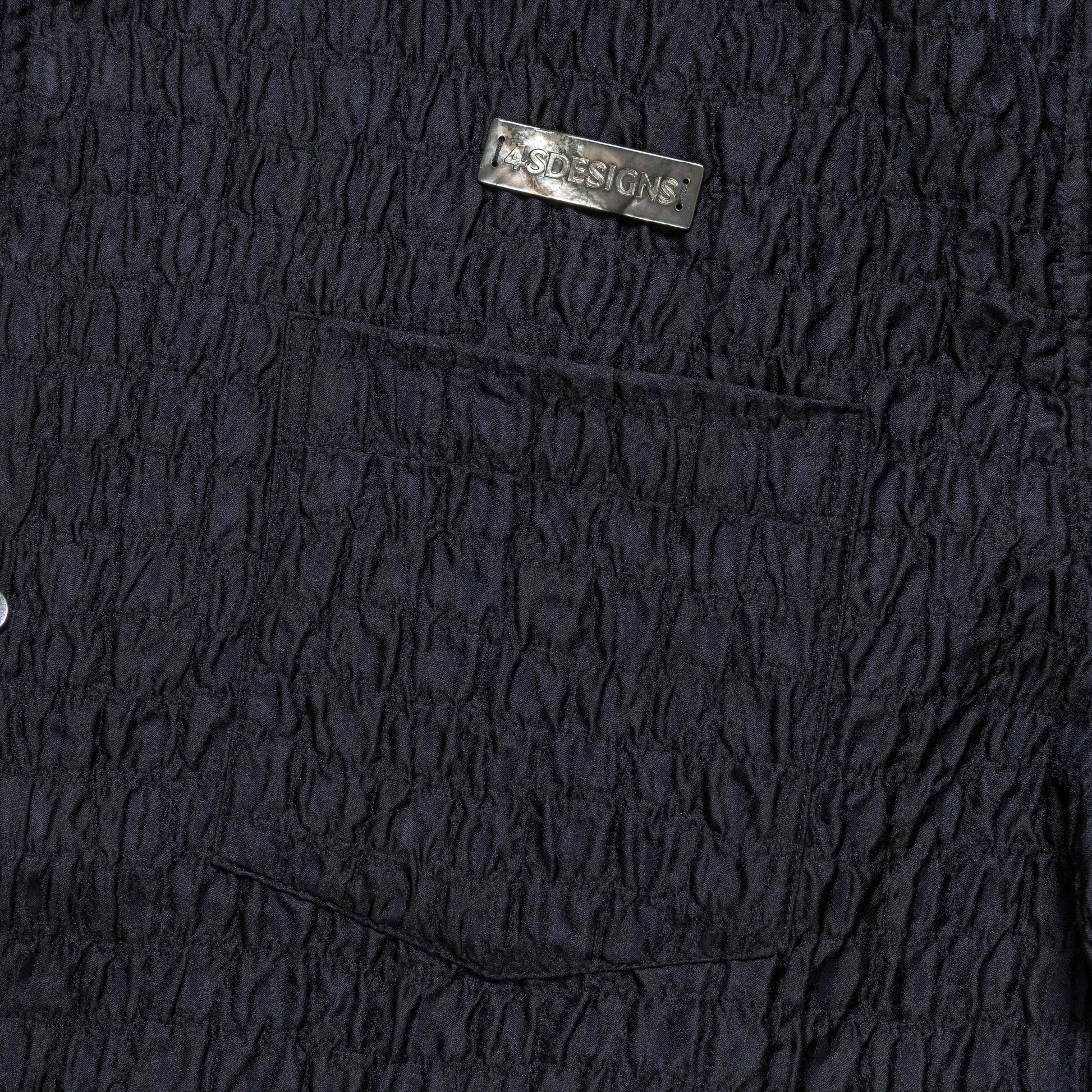 Wide Camp Shirt - Navy Silk/Poly Croc Jacquard Navy