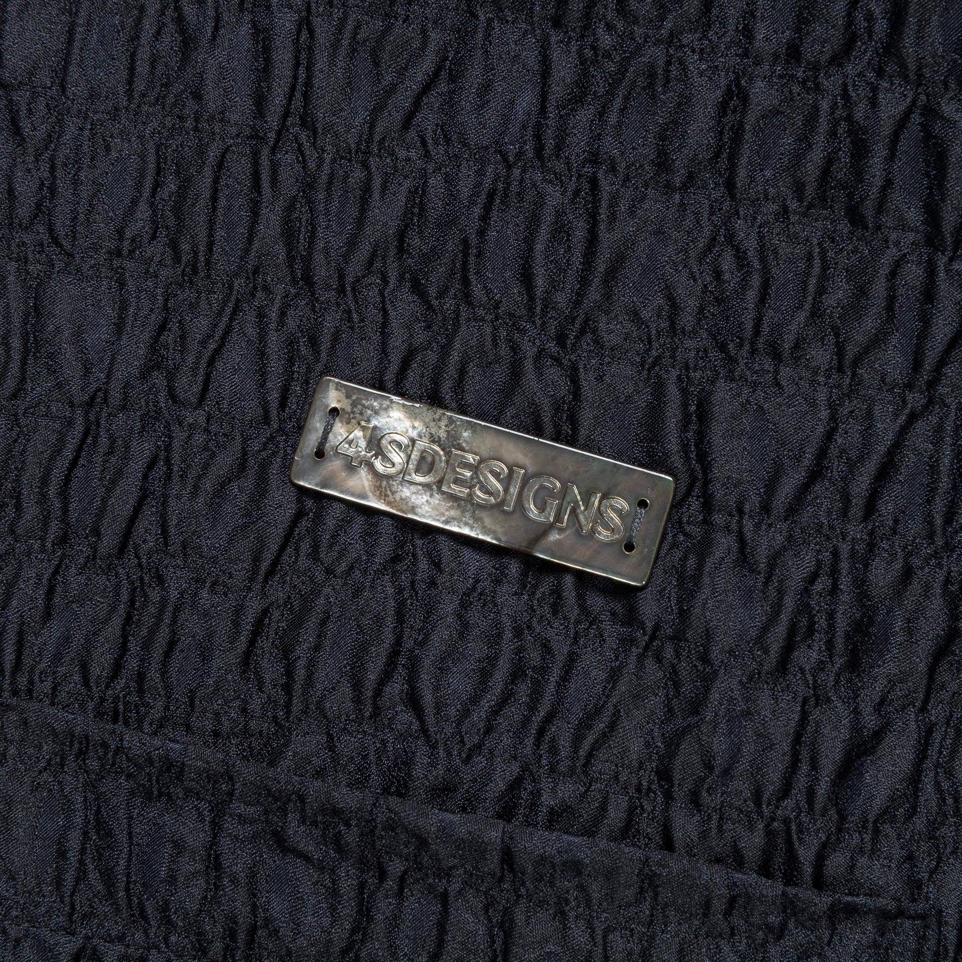 Wide Camp Shirt - Navy Silk/Poly Croc Jacquard Navy