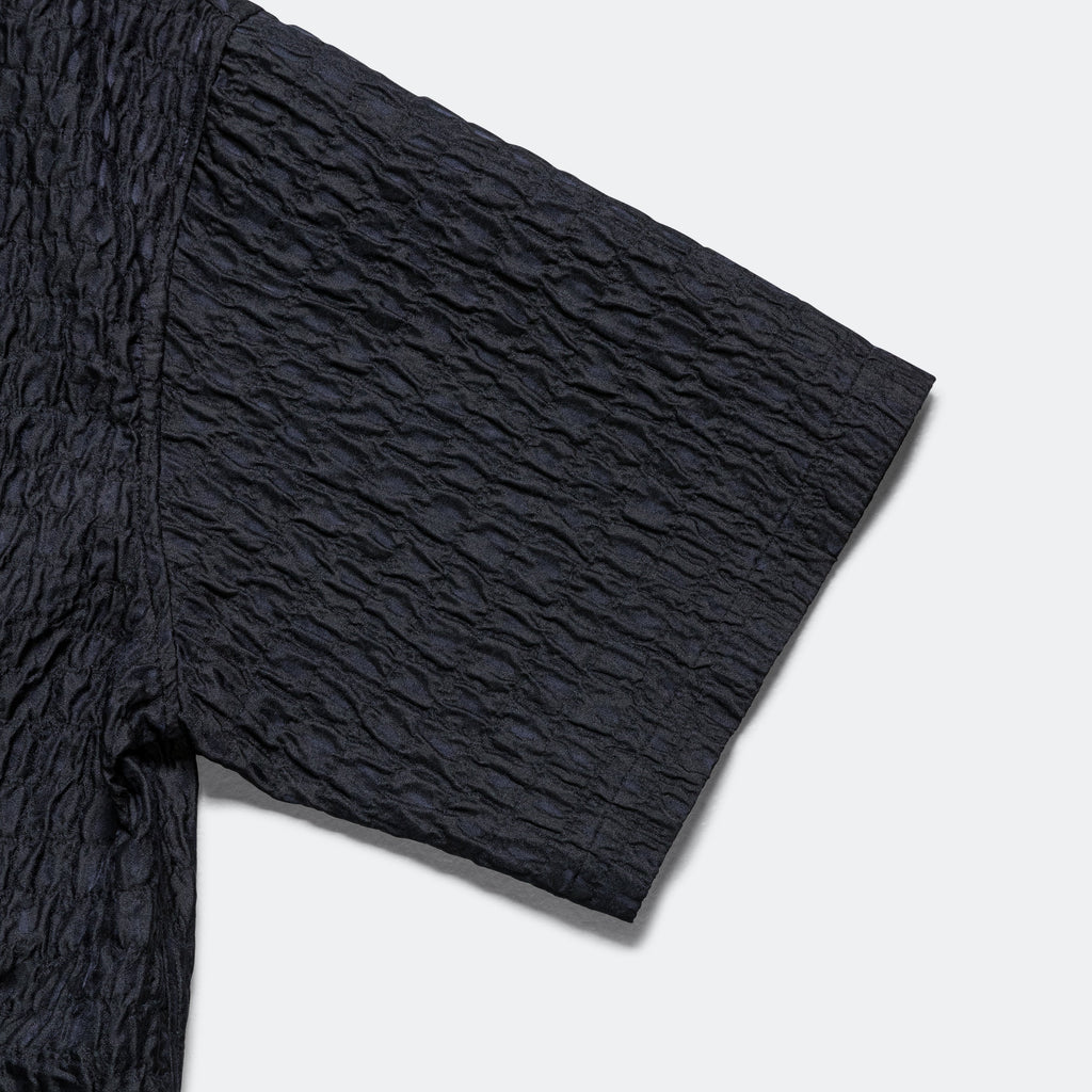 Wide Camp Shirt - Navy Silk/Poly Croc Jacquard Navy