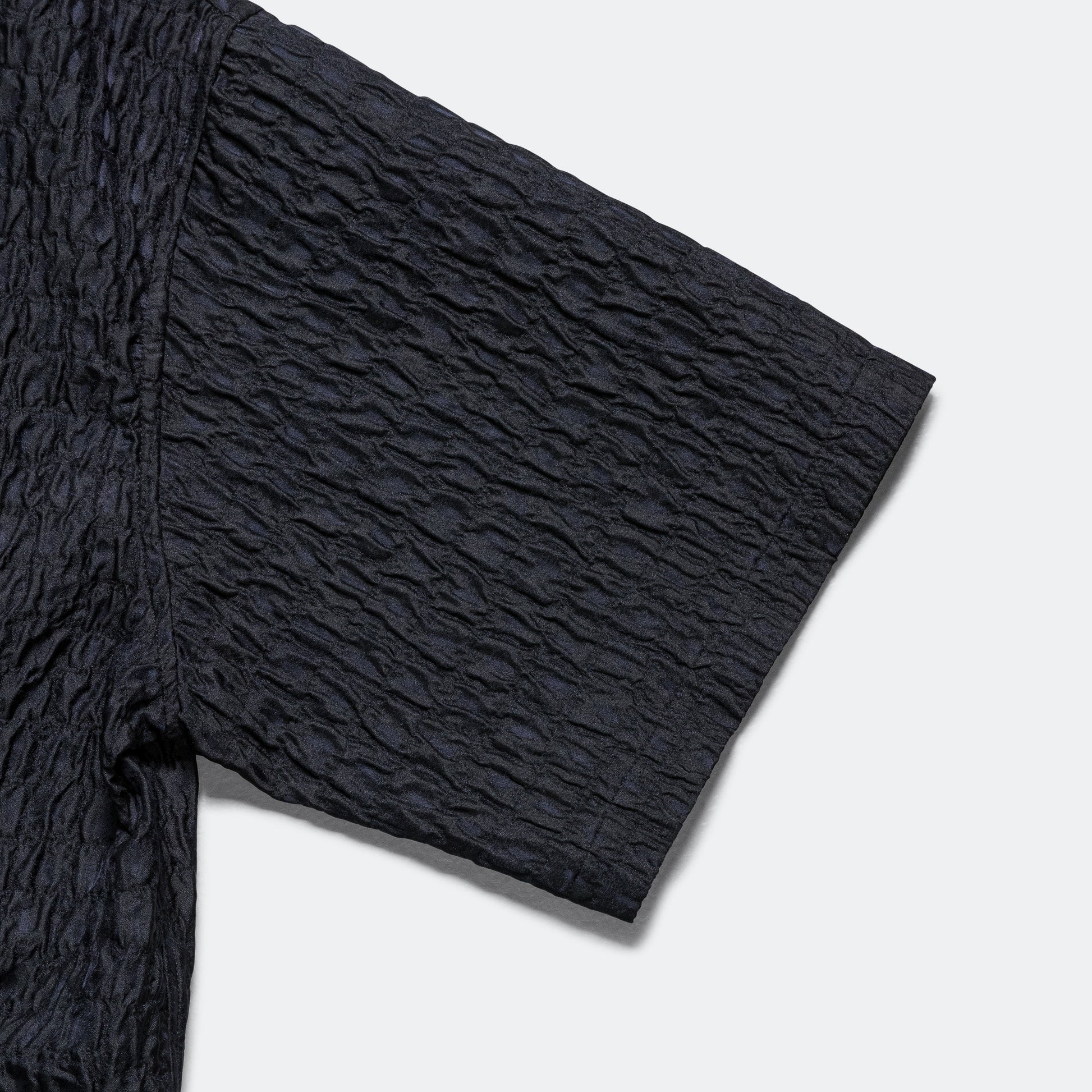 Wide Camp Shirt - Navy Silk/Poly Croc Jacquard Navy